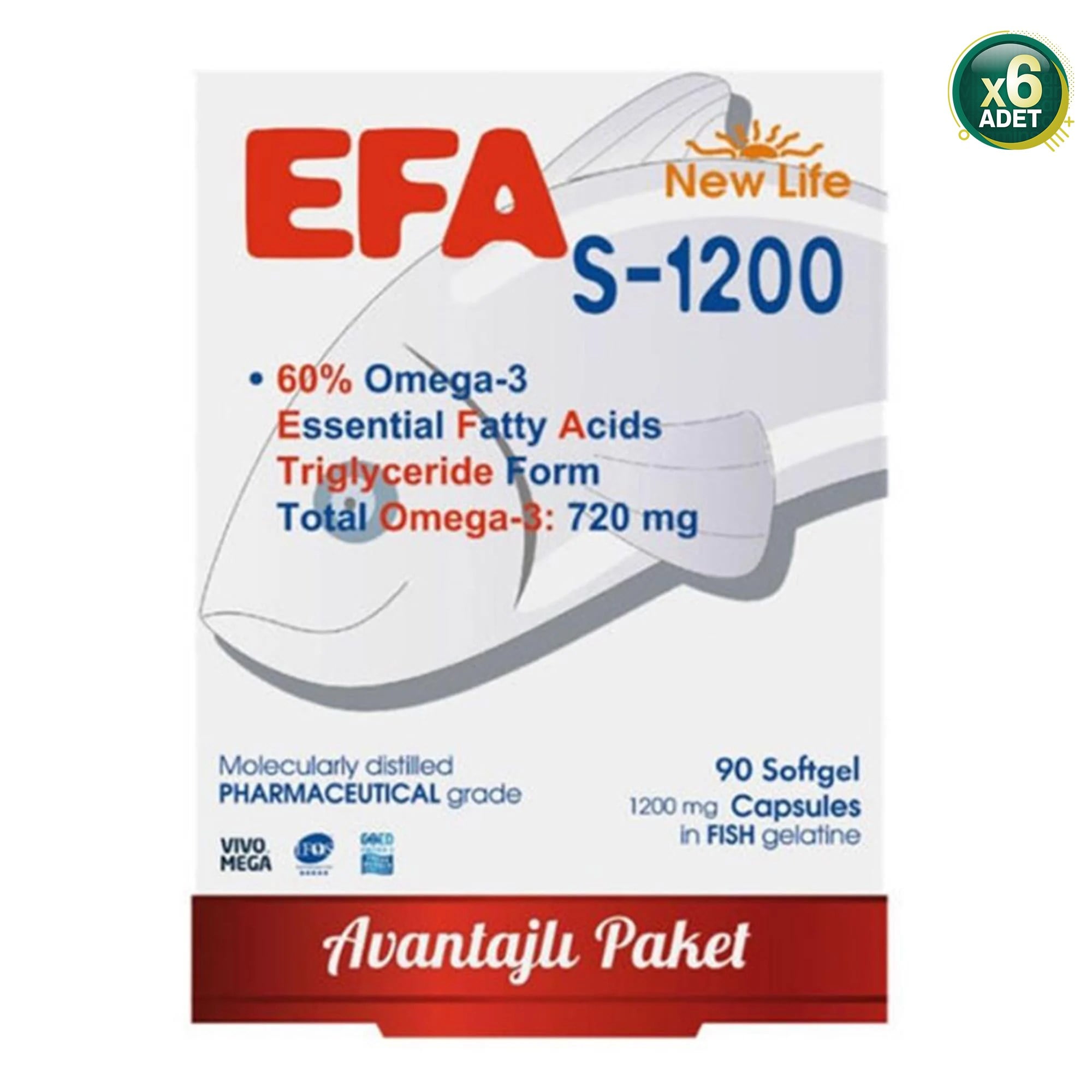 New Life EFA S-1200 mg 90 Softjel Kapsül 6'lı Paket