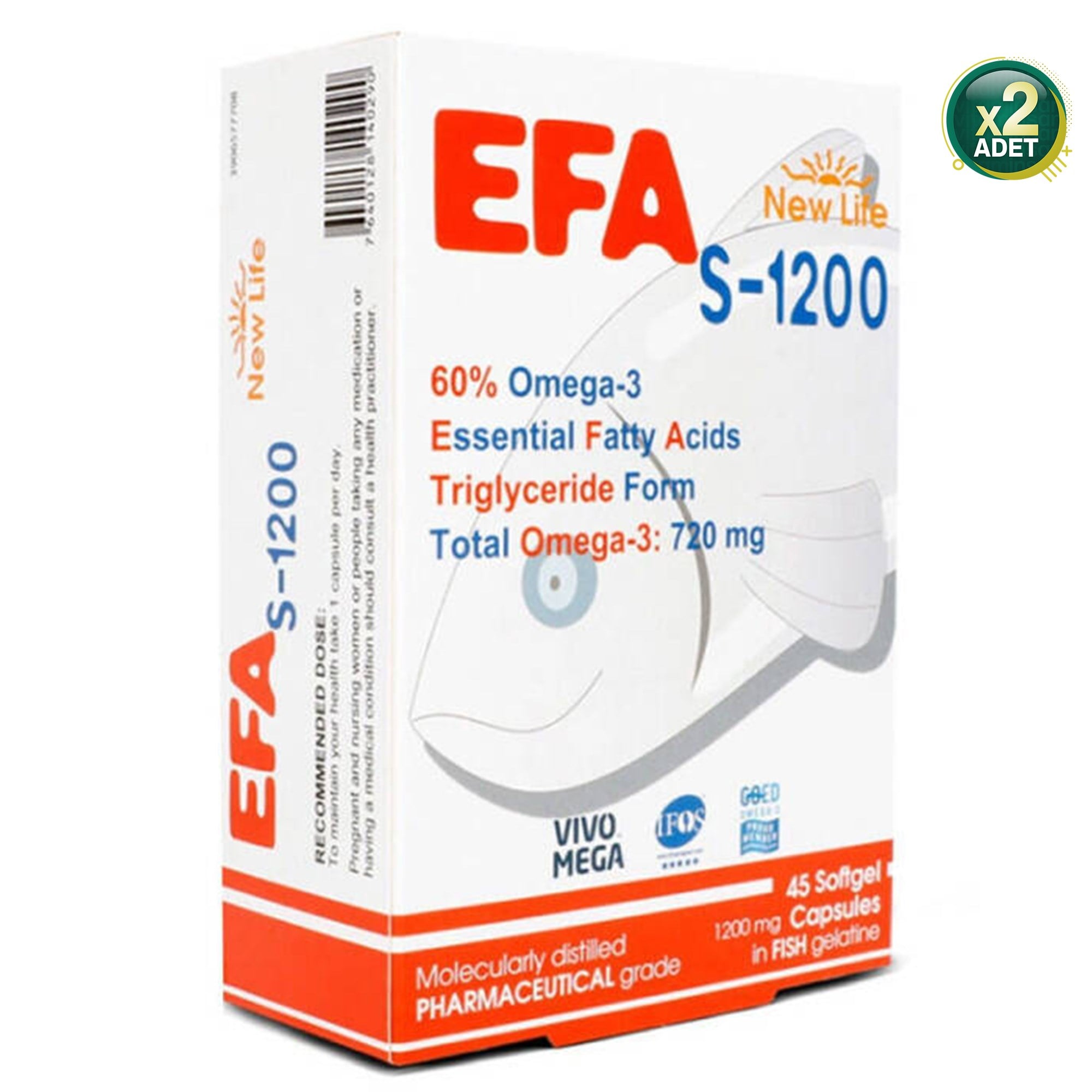 New Life EFA S-1200 Omega 3 Balık Yağı 45 Kapsül 2'li