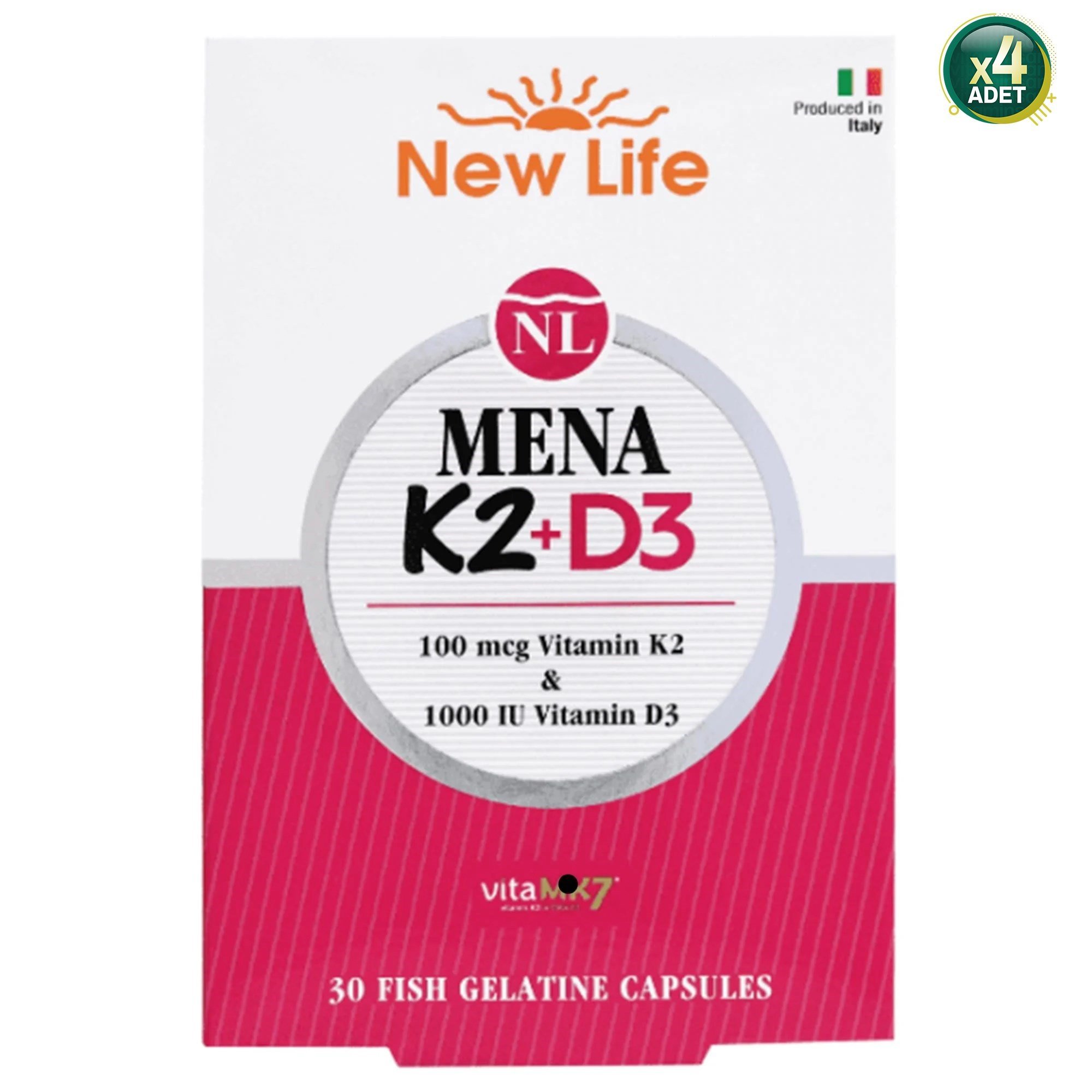 New Life Mena K2+D3 30 Kapsül 4'lü Paket