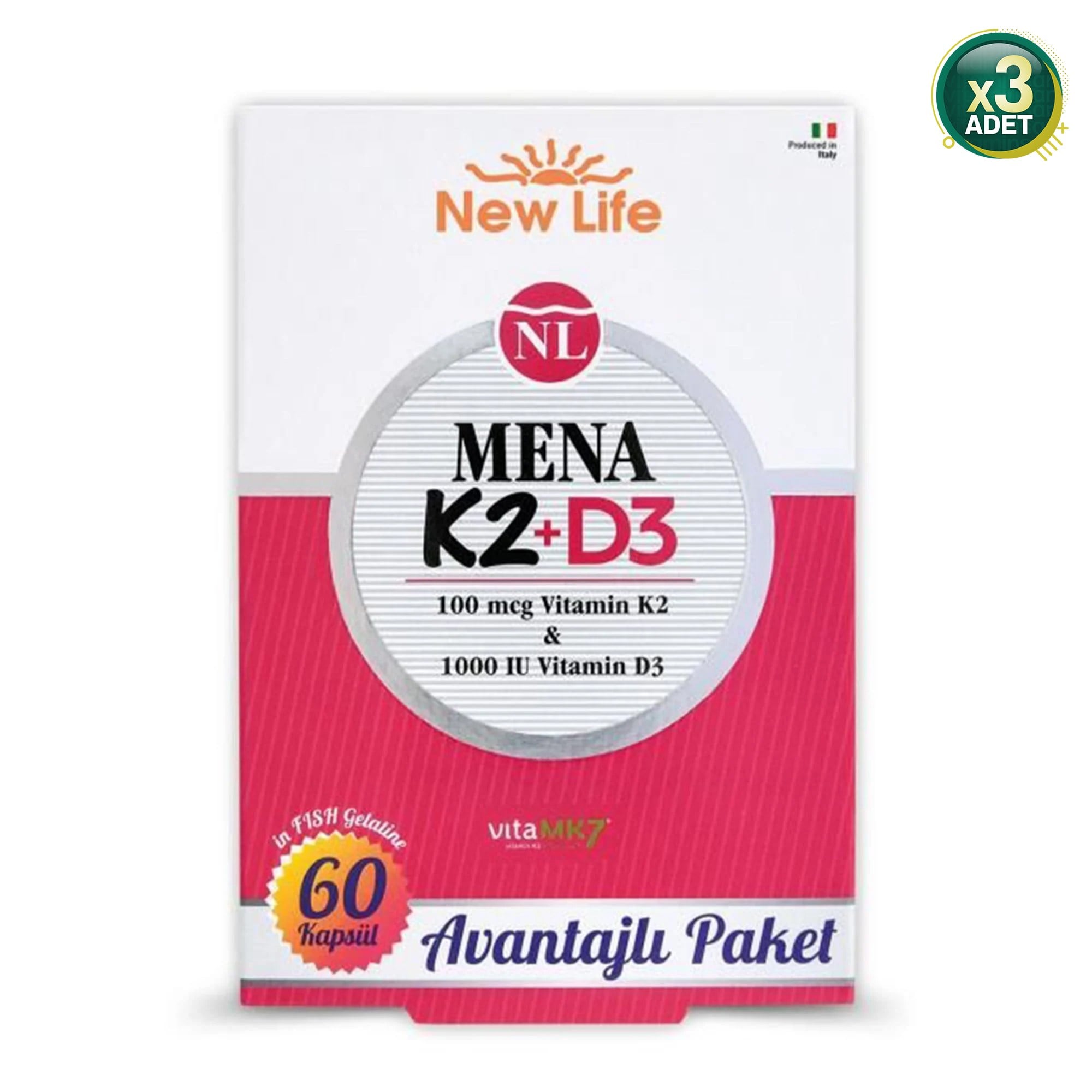 New Life Mena K2+D3 60 Kapsül 3'lü