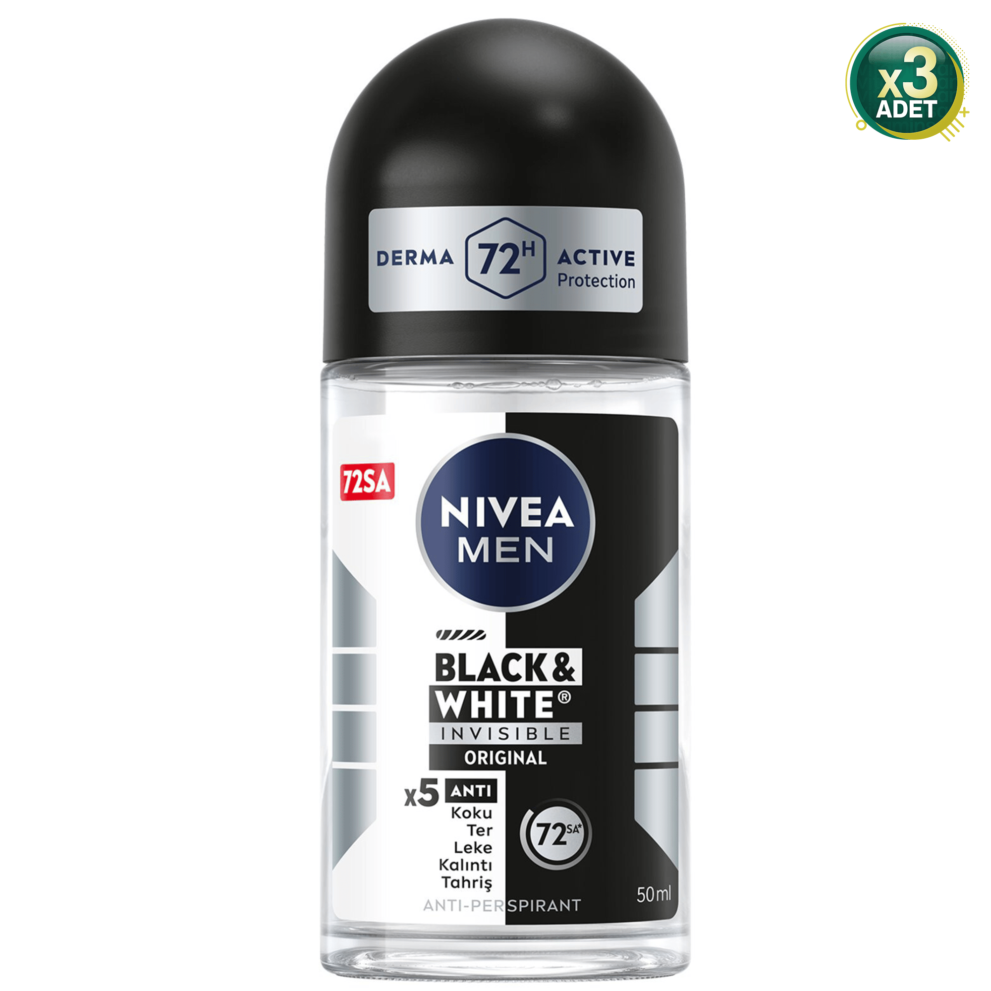 Nivea Men Black & White Invisible Erkek Roll-On 50 ml 3 Adet