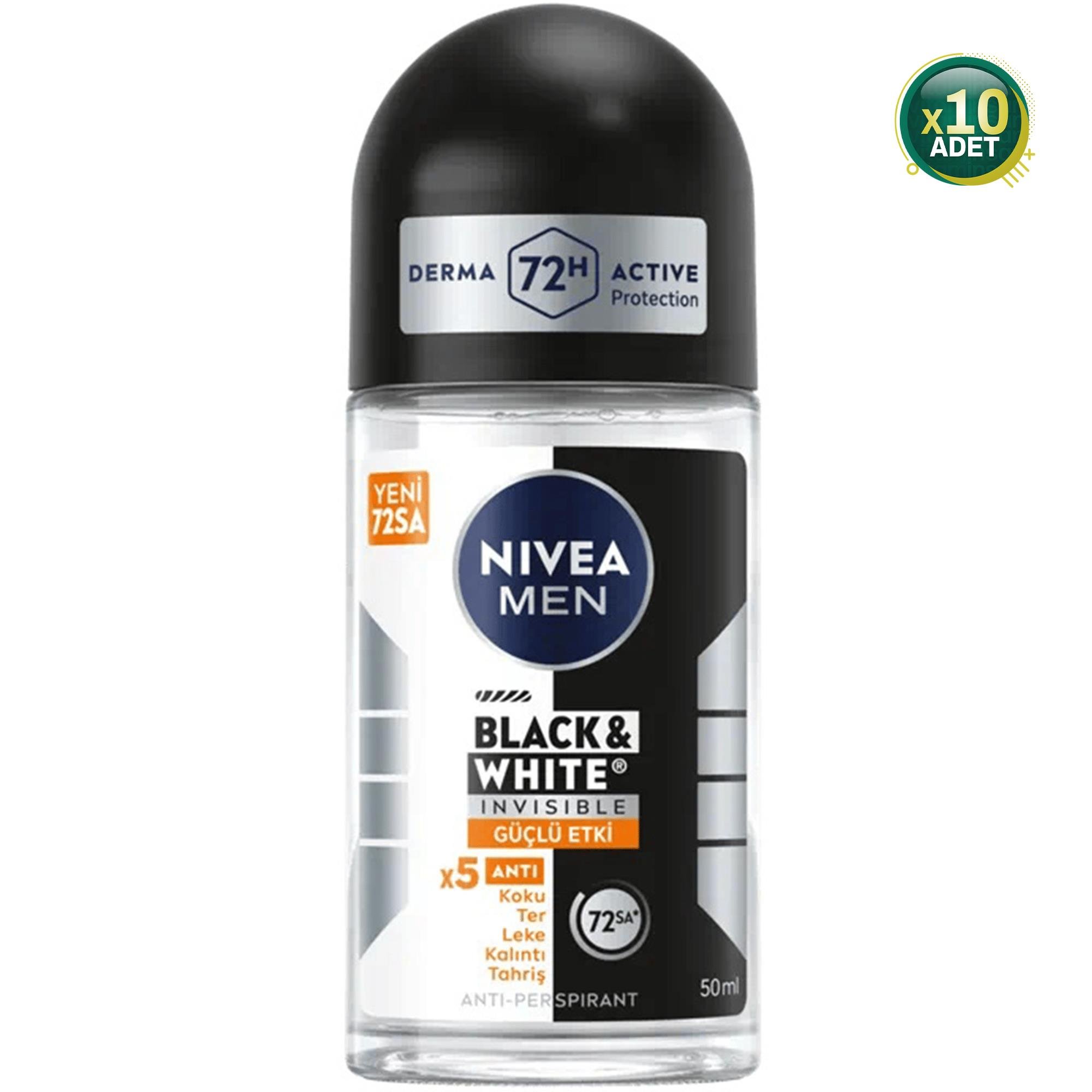 Nivea Men Invisible Black & White Güçlü Etki Erkek Roll-On 50 ml 10 Adet