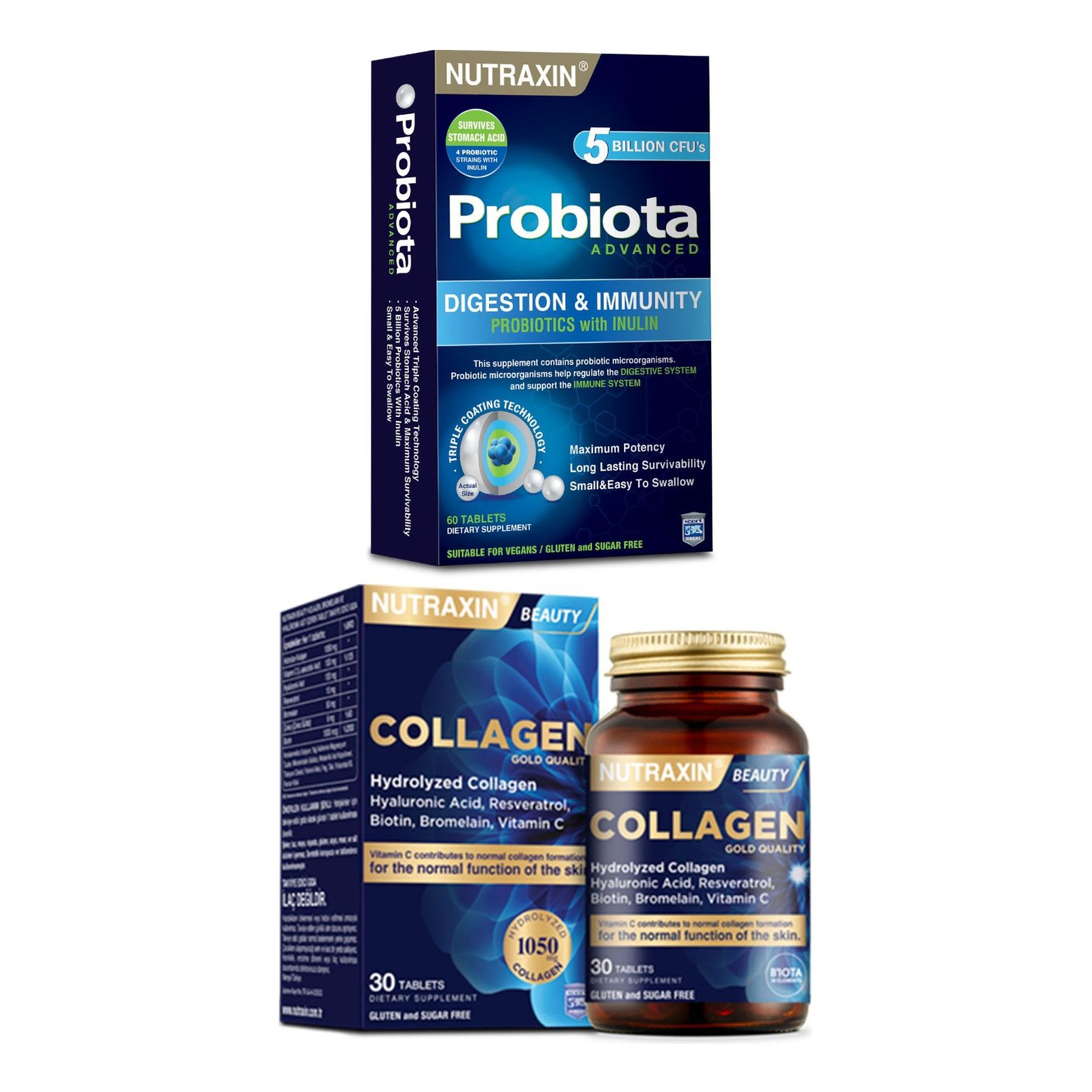Nutraxin Beauty Collagen Gold Quality 30 Tablet, Probiota Advanced 60 Tablet Probiyotik - --