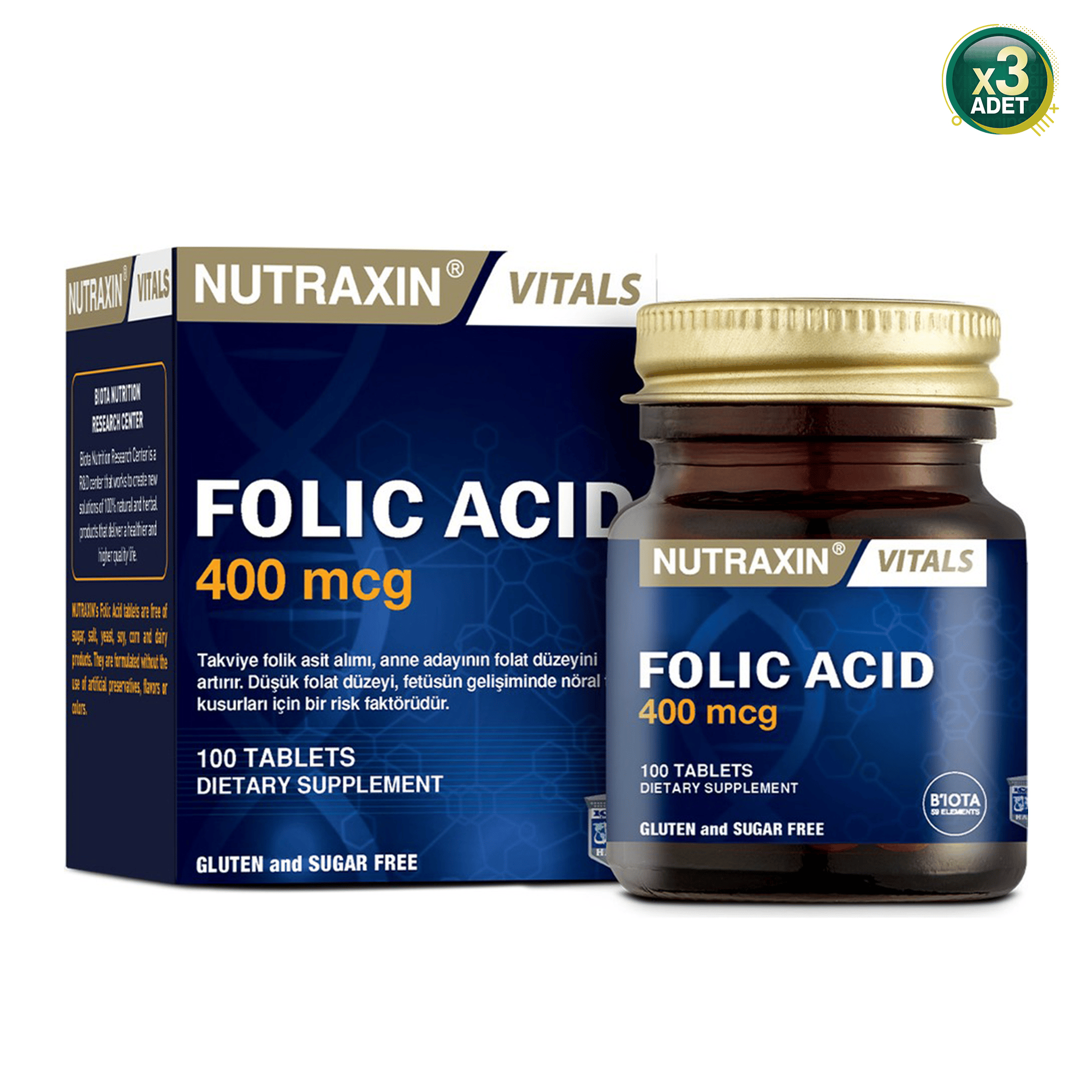 Nutraxin Folic Acid 400 mcg 100 Tablet 3'lü