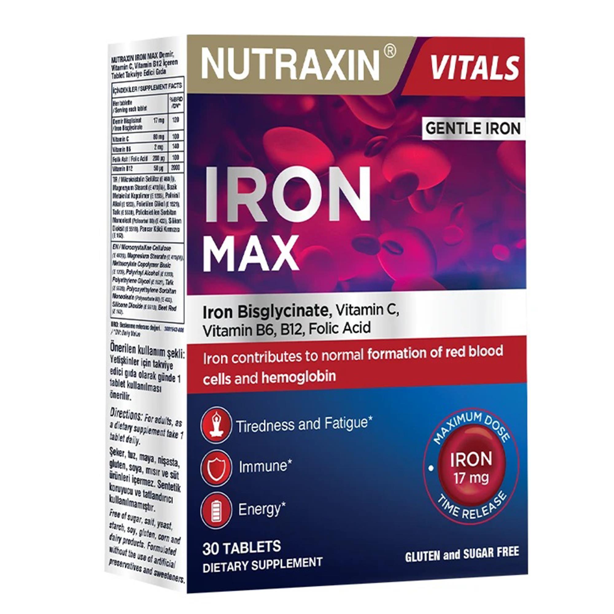 Nutraxin Iron Max Takviye Edici Gıda 30 Tablet