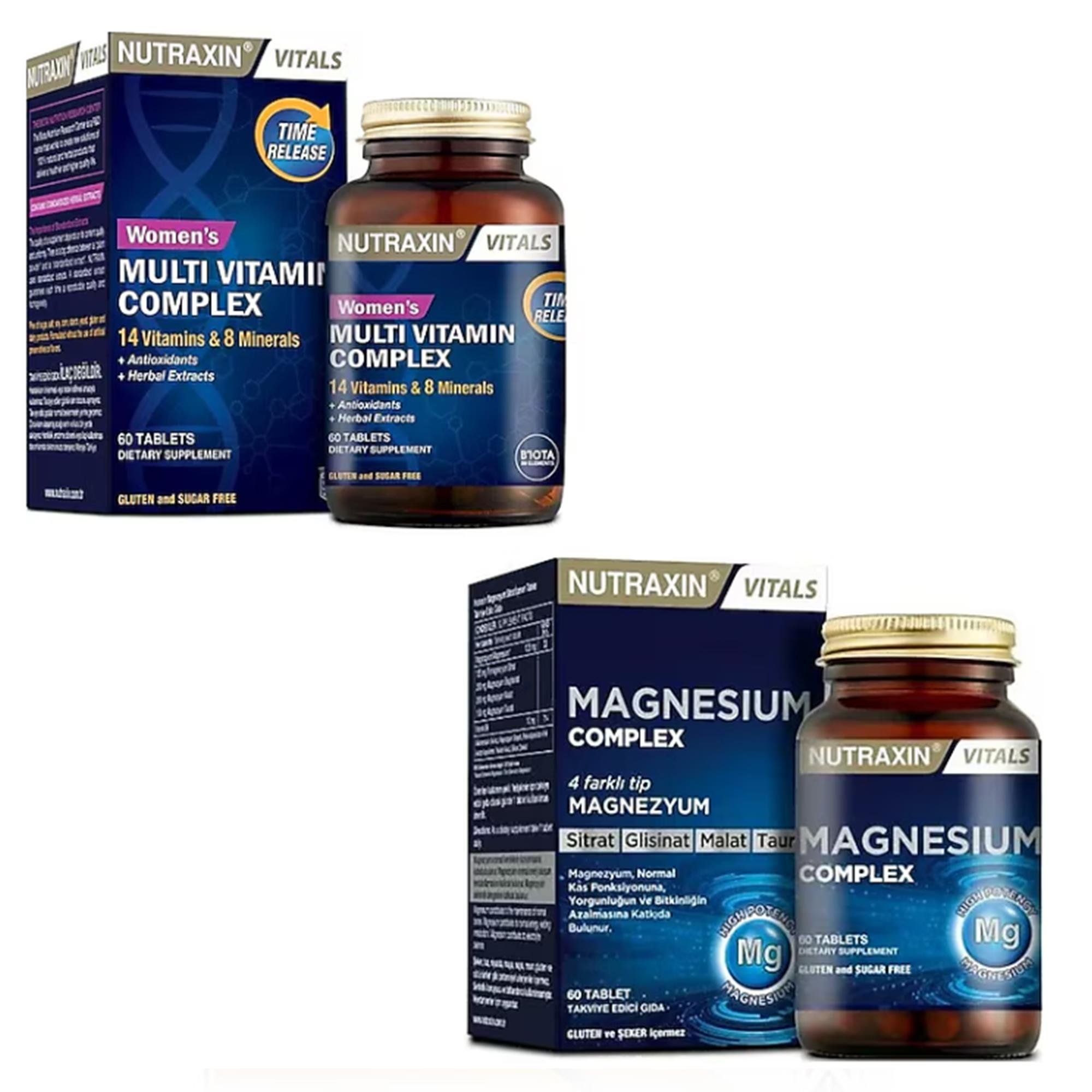 Nutraxin Multivitamin Mineral Complex Kadin 60 Tablet + Nutraxin Magnesium Complex 60 Tablet