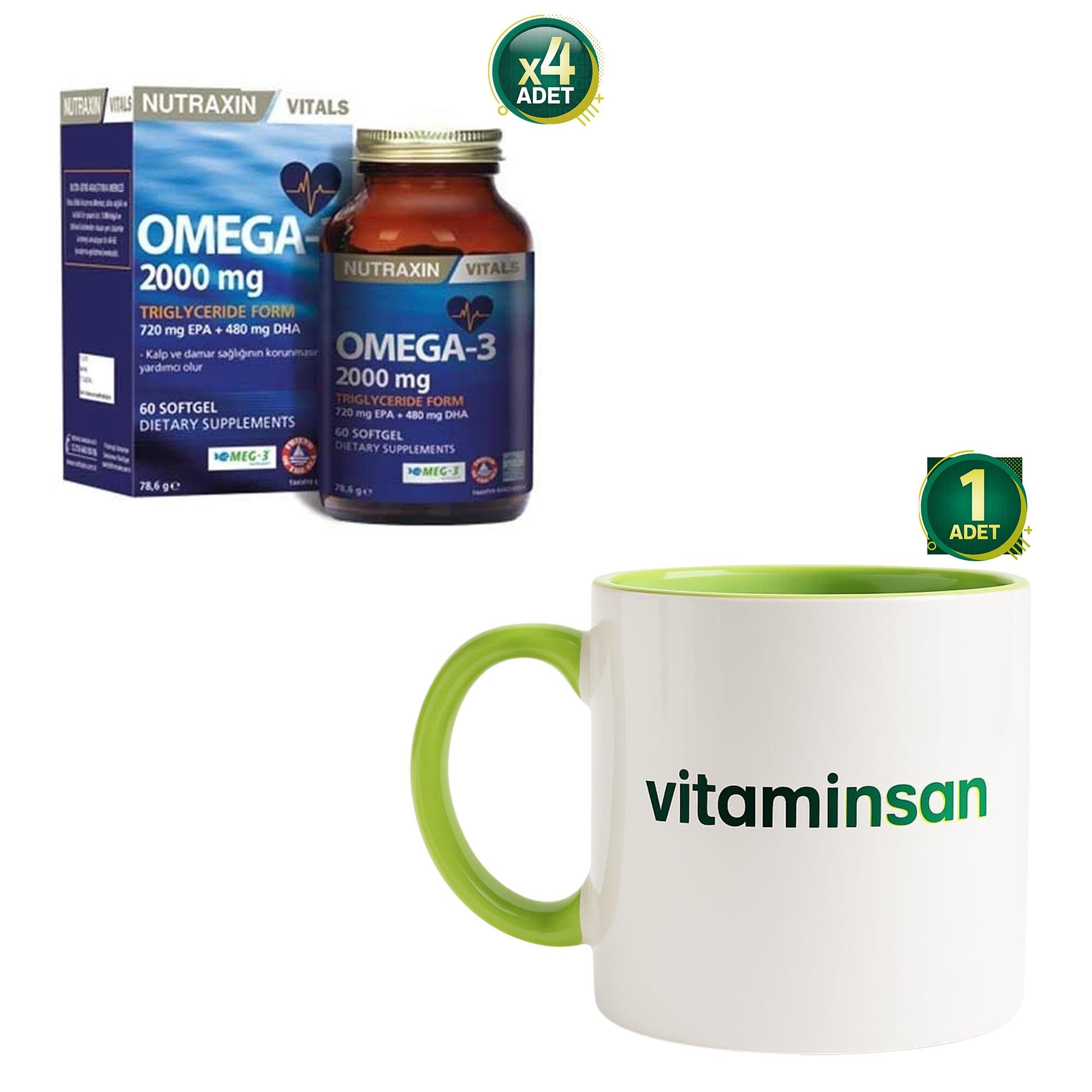 Nutraxin Omega-3 2000 mg 60 Kapsül 4 Adet (Kupa Bardak Hediyeli)