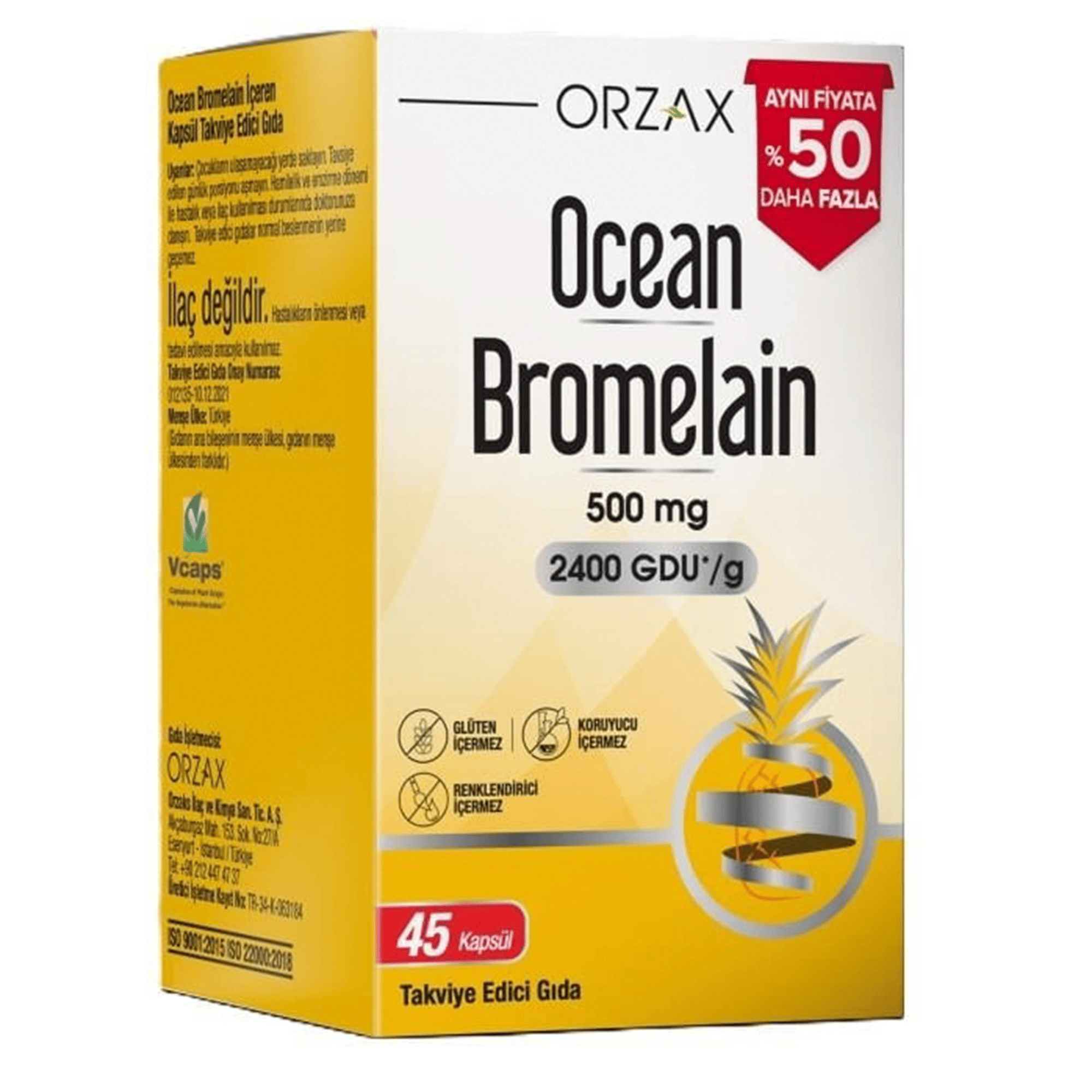 Ocean Bromelain 500 mg 45 Kapsül