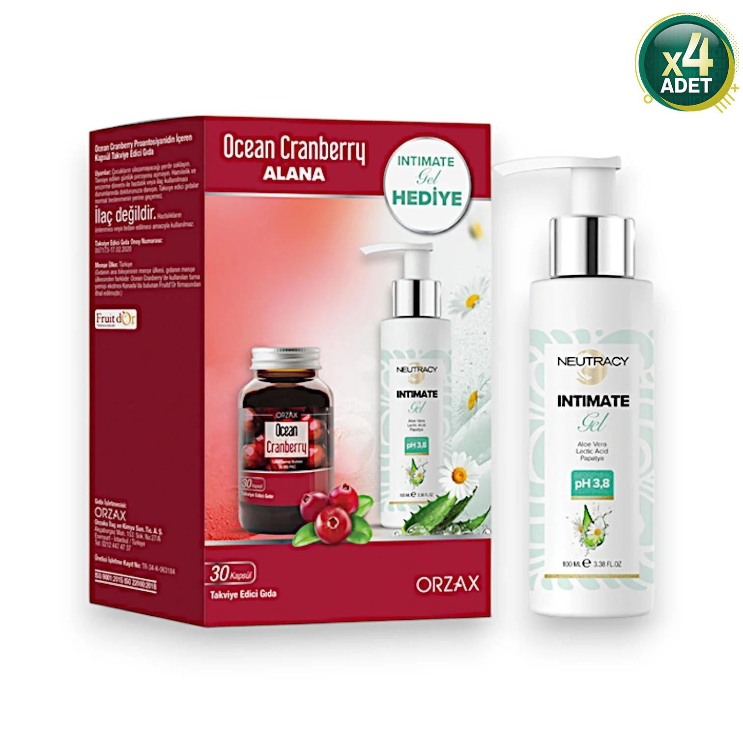 Ocean Cranberry Turna Yemişi Ekstresi 30 Kapsül + Neutracy İntim Jel 100 ml Hediyeli 4 Adet
