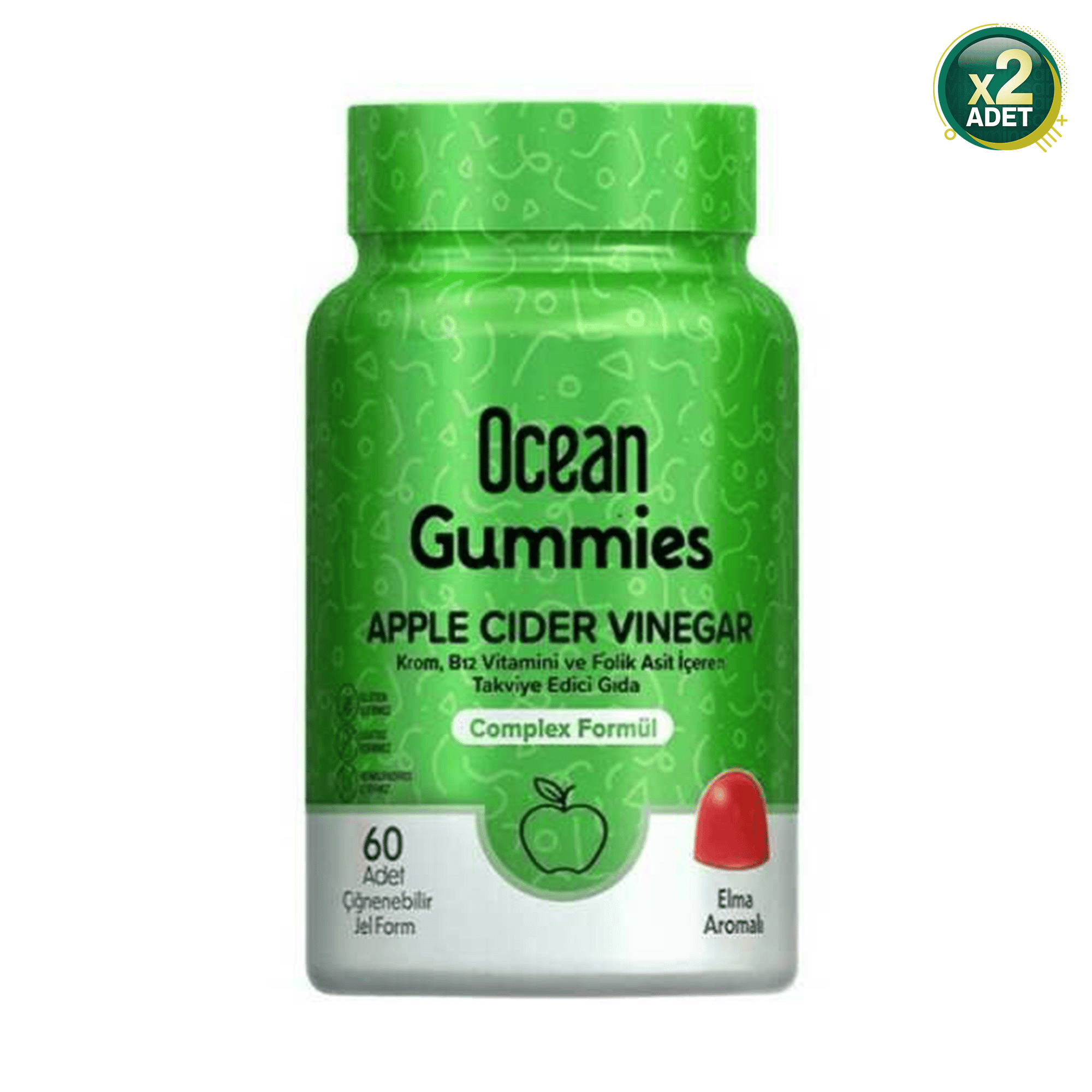 Ocean Gummies Apple Cider Vinegar, Çiğnenebilir Jel Form (2 paketi)