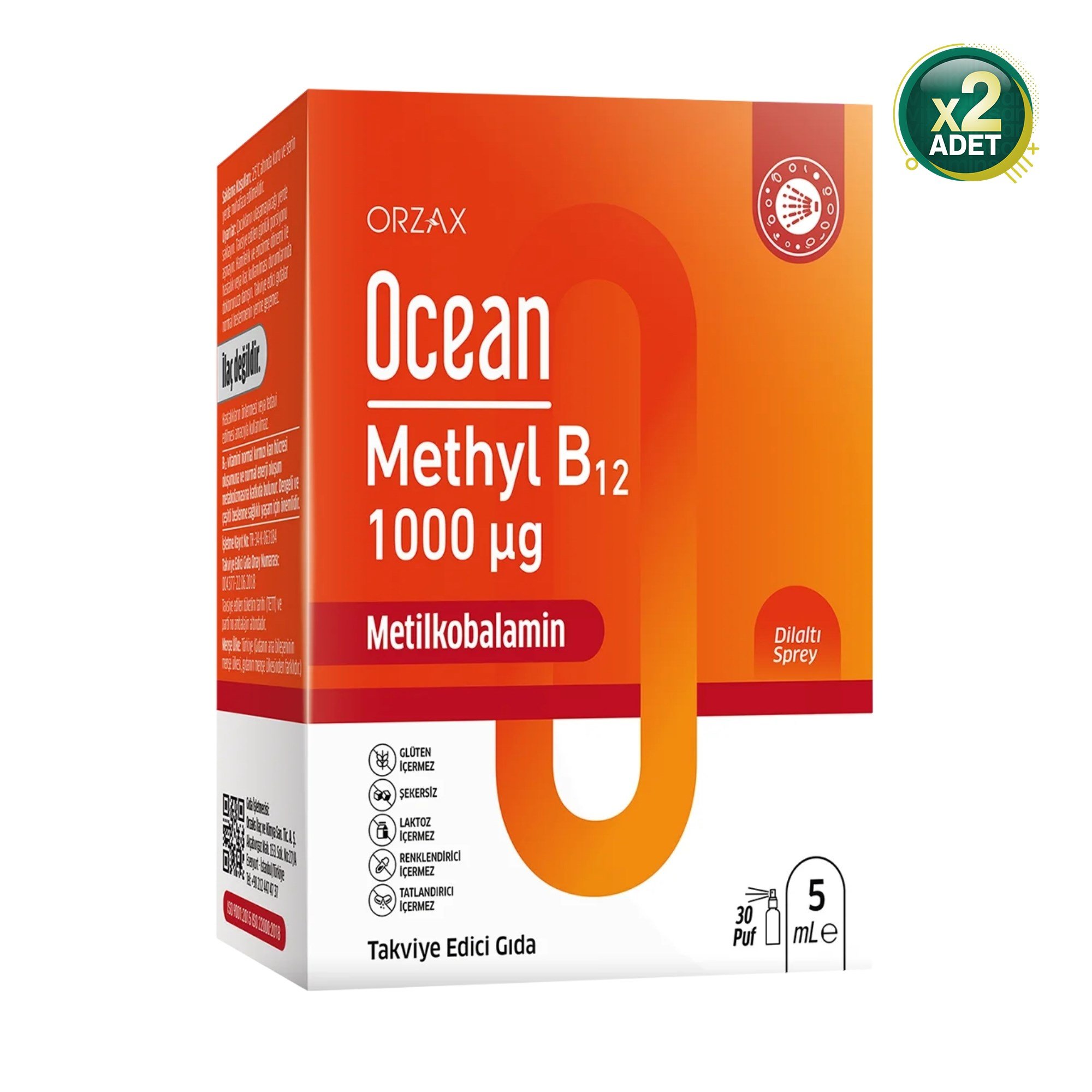 Ocean Methyl B12 1000 mcg Dilaltı Sprey 5 ml 2'li
