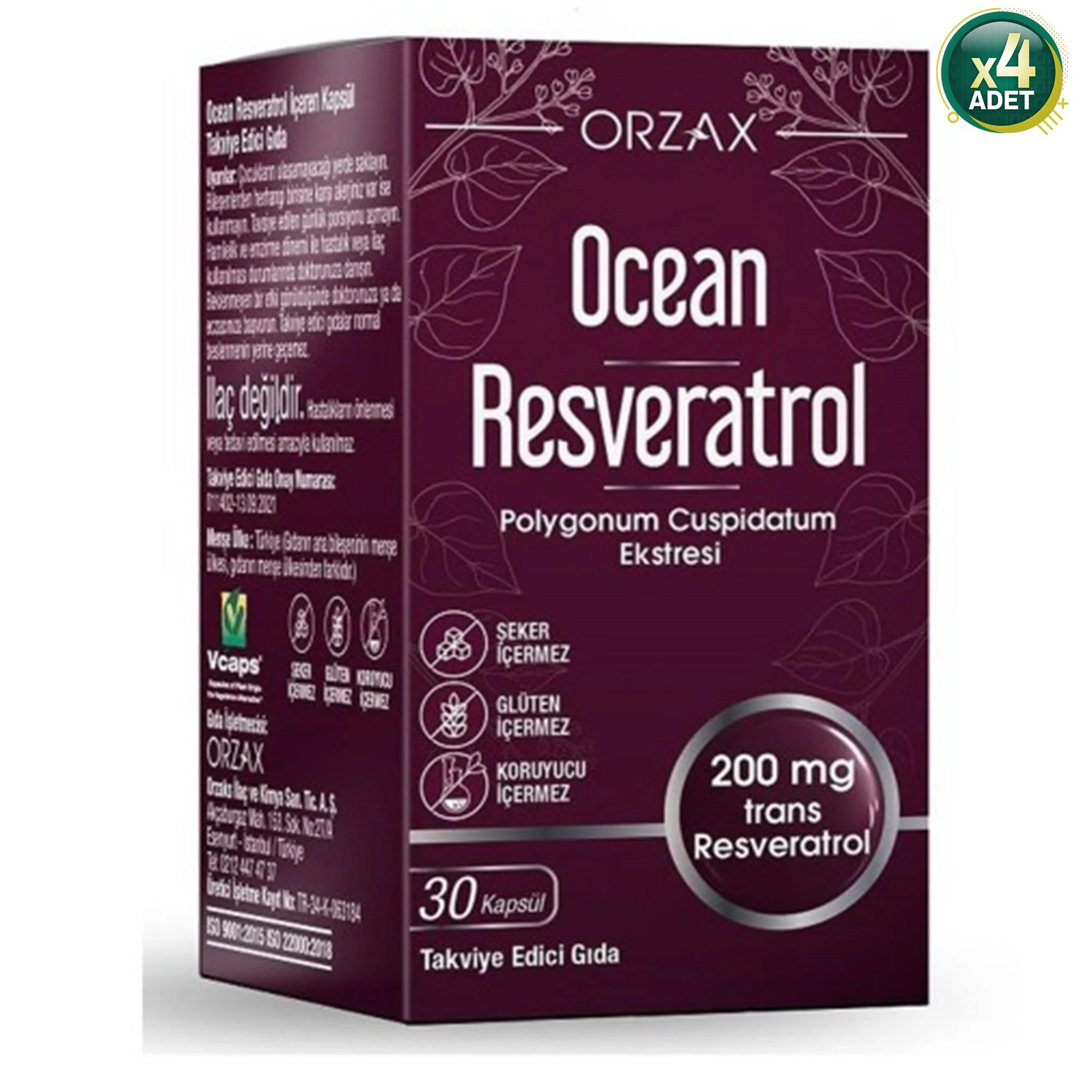 Ocean Resveratrol 200 mg 30 Kapsül 4 Adet