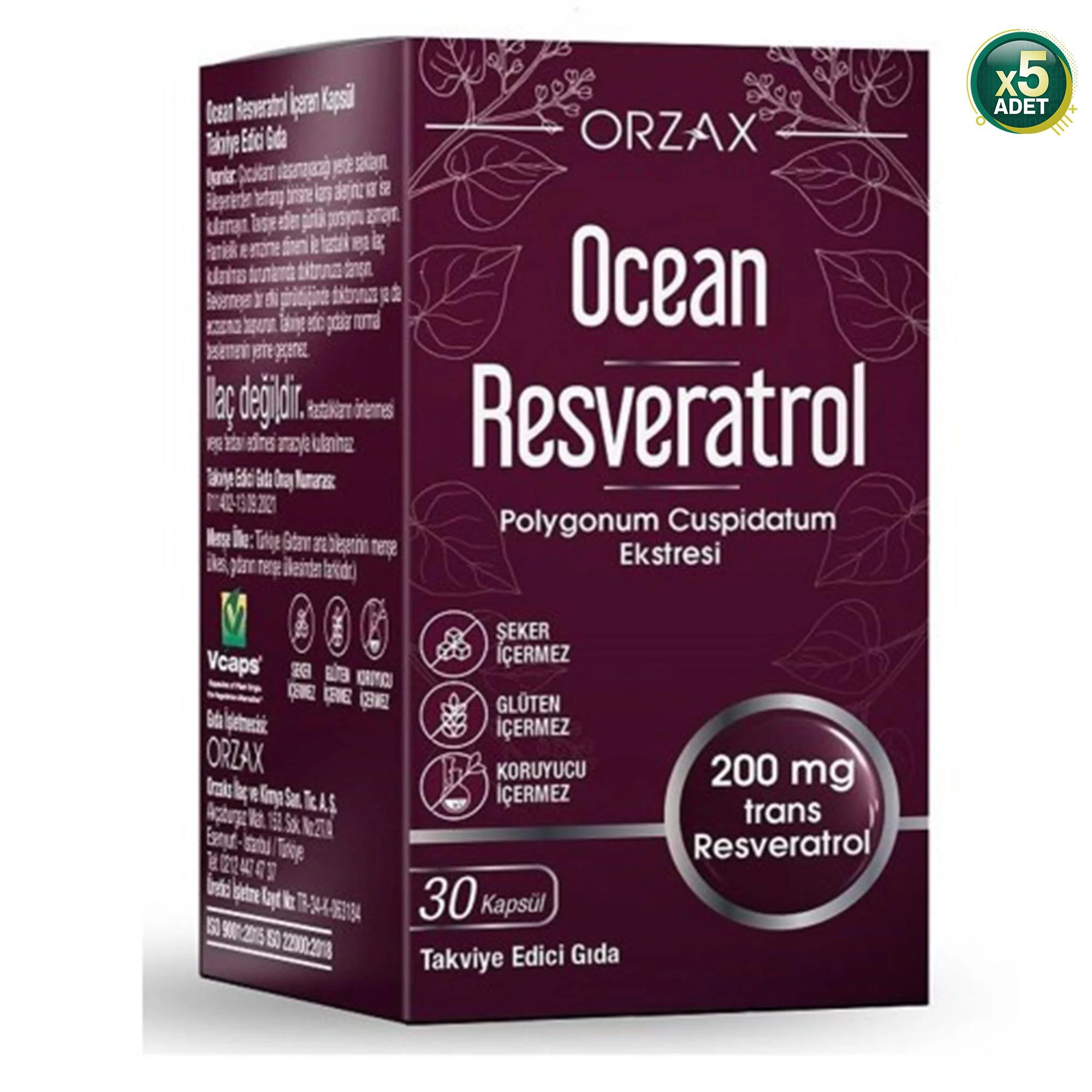 Ocean Resveratrol 200 mg 30 Kapsül 5 Adet