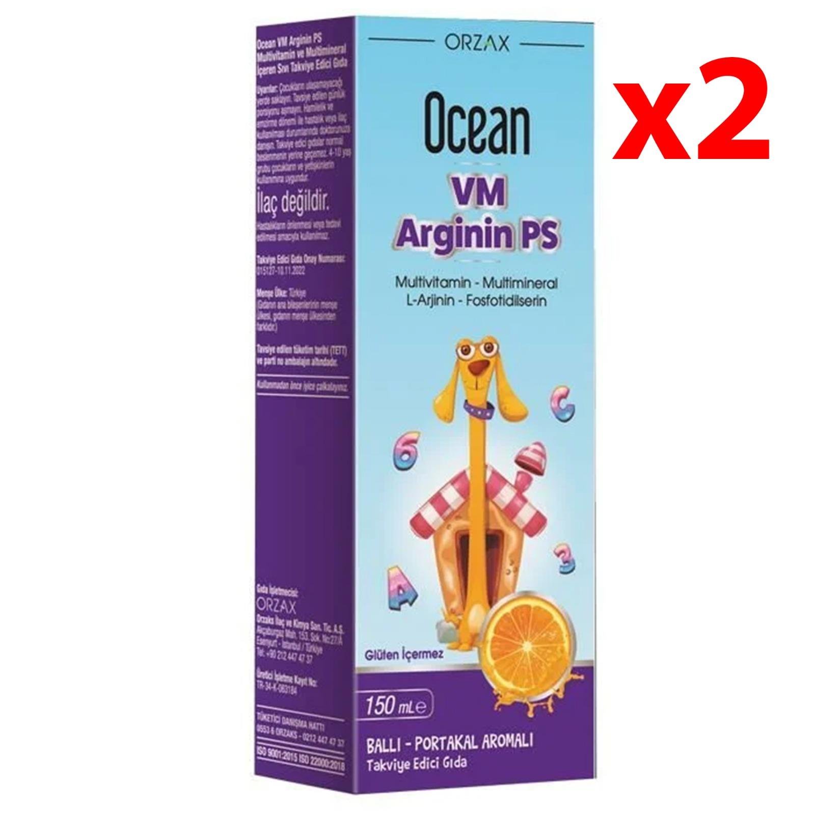 Ocean VM Arginin PS Ballı - Portakal  Aromalı Şurup 150 ml 2 Adet