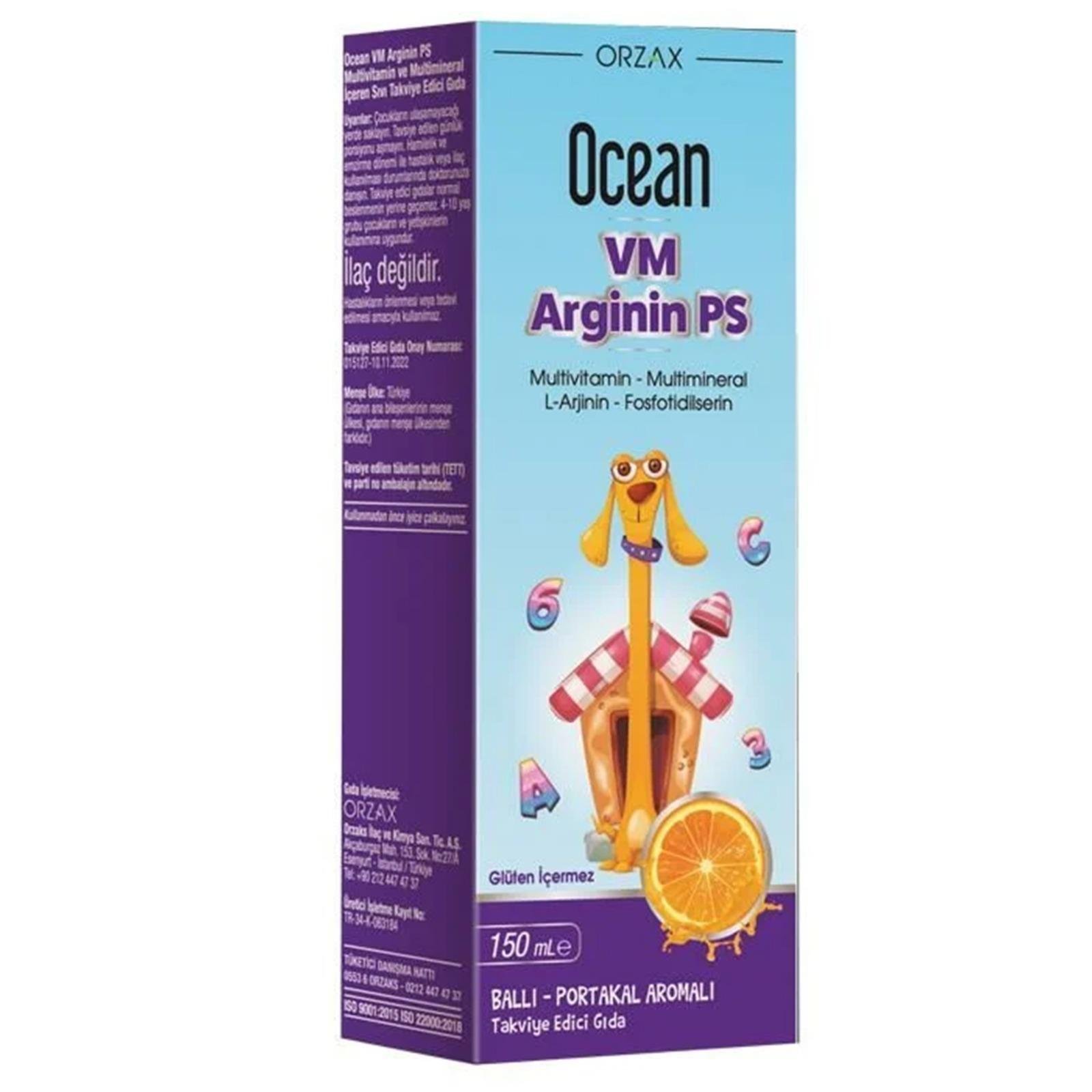 Ocean VM Arginin PS Ballı - Portakal  Aromalı Şurup 150 ml