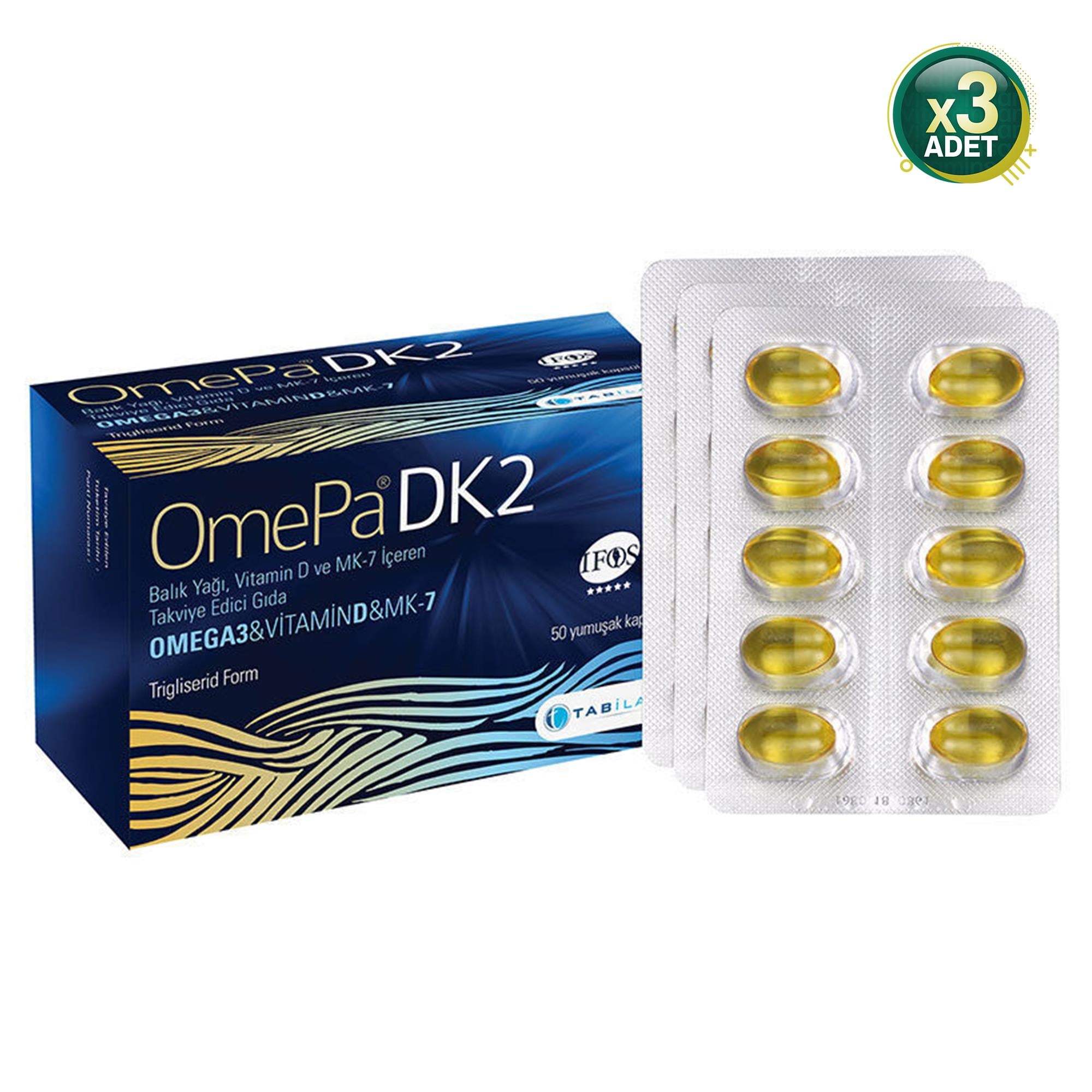OmePa DK2 Omega 3 Vitamin D ve MK-7 50 Kapsül 3'lü