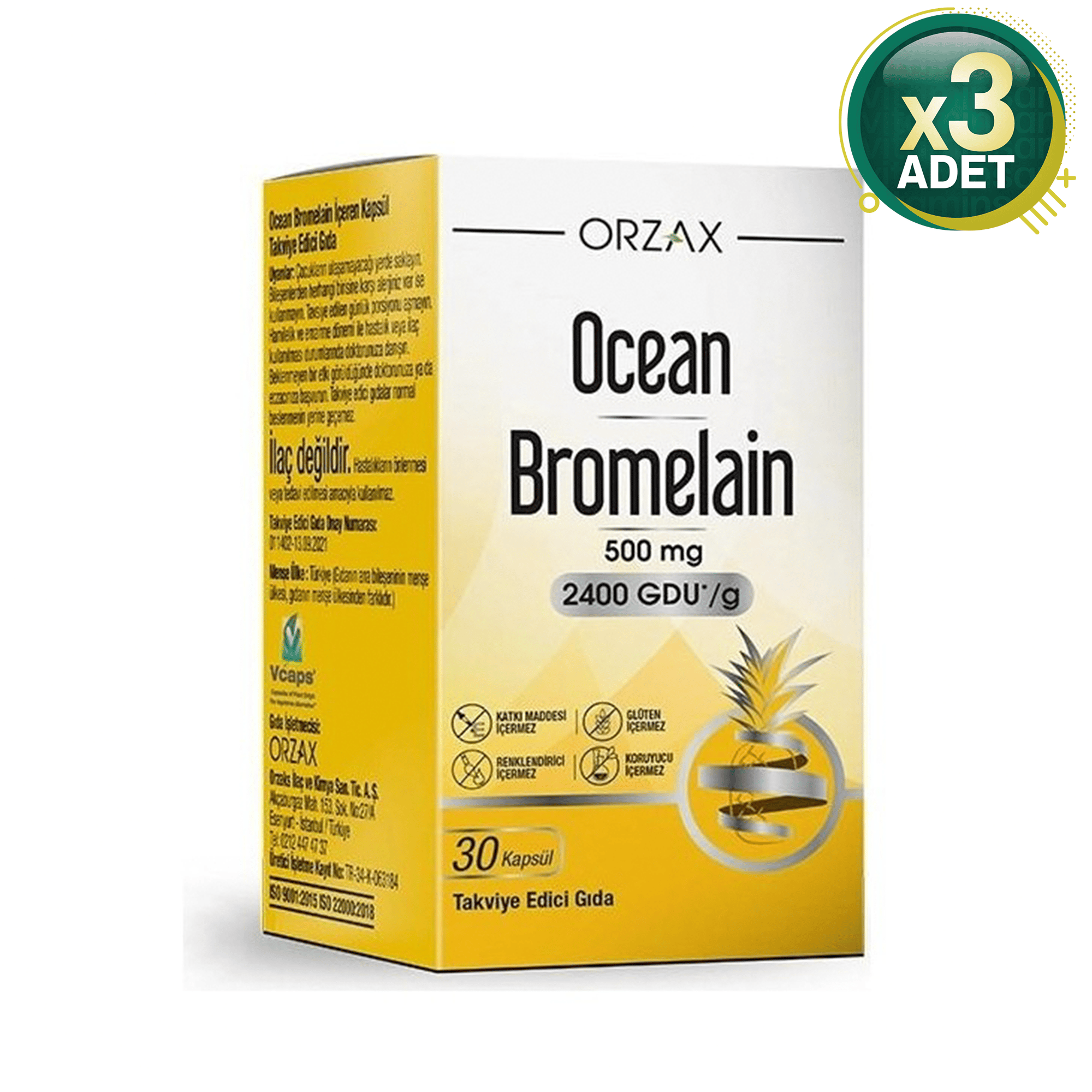 Orzax Ocean Bromelain 30 Kapsül 3 Adet
