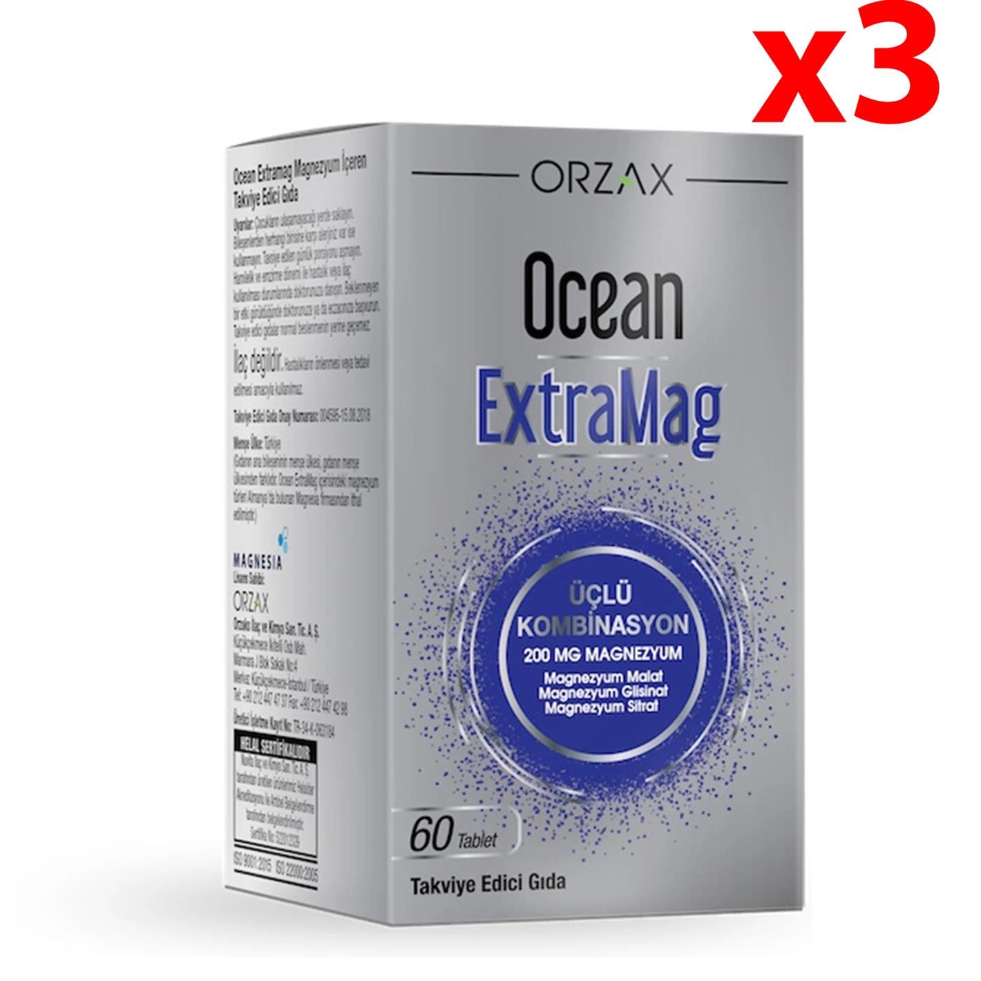 Orzax Ocean ExtraMag Üçlü Magnezyum Kombiasyonu 60 Tablet 3 Adet