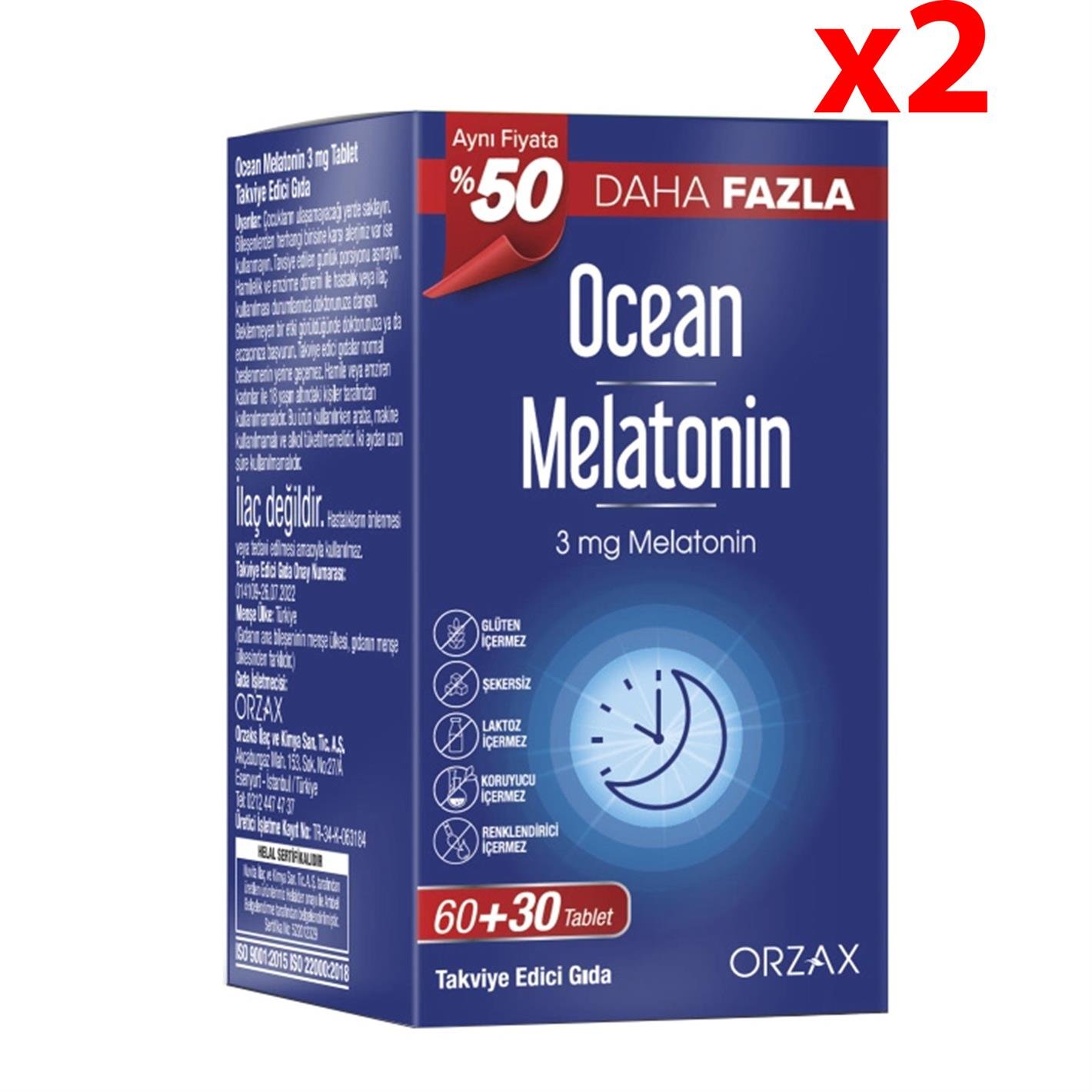 Orzax Ocean Melatonin Takviye Edici Gıda 60+30 Tablet 2 Adet