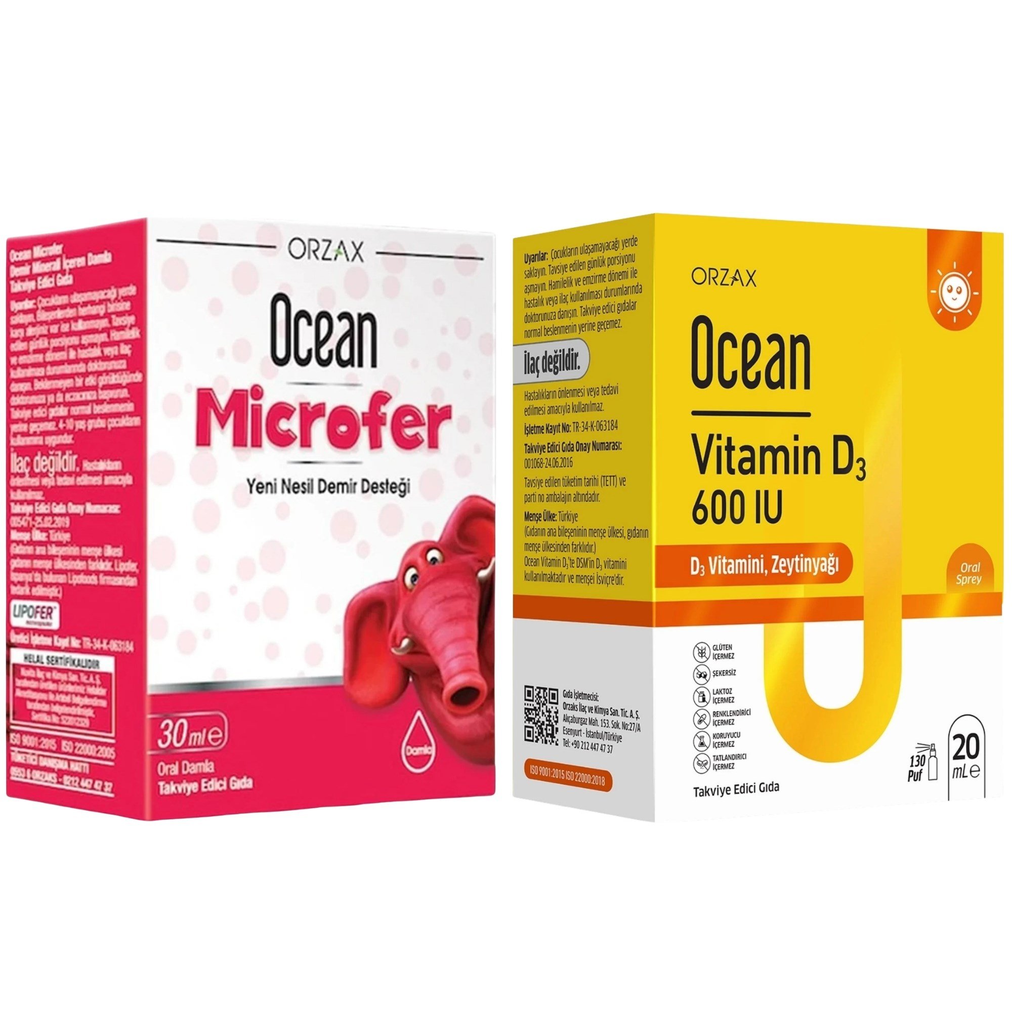 Orzax Ocean Microfer Oral Damla 30 ML + Vitamin D3 600 IU Sprey 20 ML