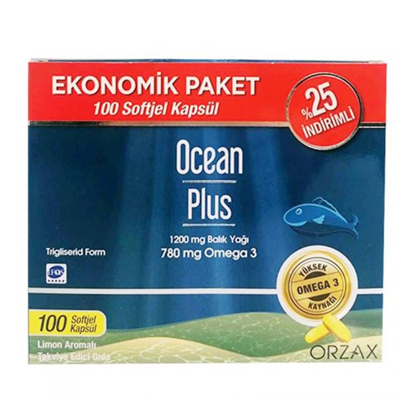 Orzax Ocean Plus Limon Aromalı Takviye Edici 100 Kapsül | Ekonomik Paket