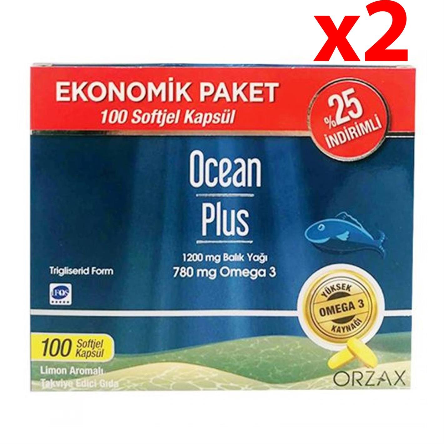 Orzax Ocean Plus Limon Aromalı Takviye Edici 100 Kapsül | Ekonomik Paket 2 Adet