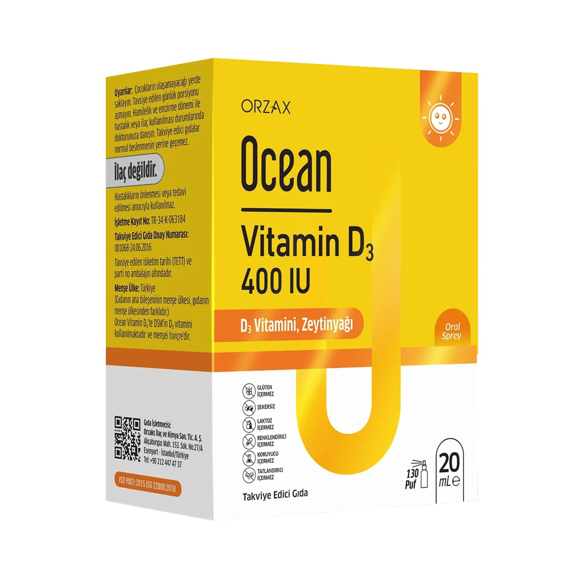 Orzax Ocean Vitamin D3 400 IU Sprey 20 ml