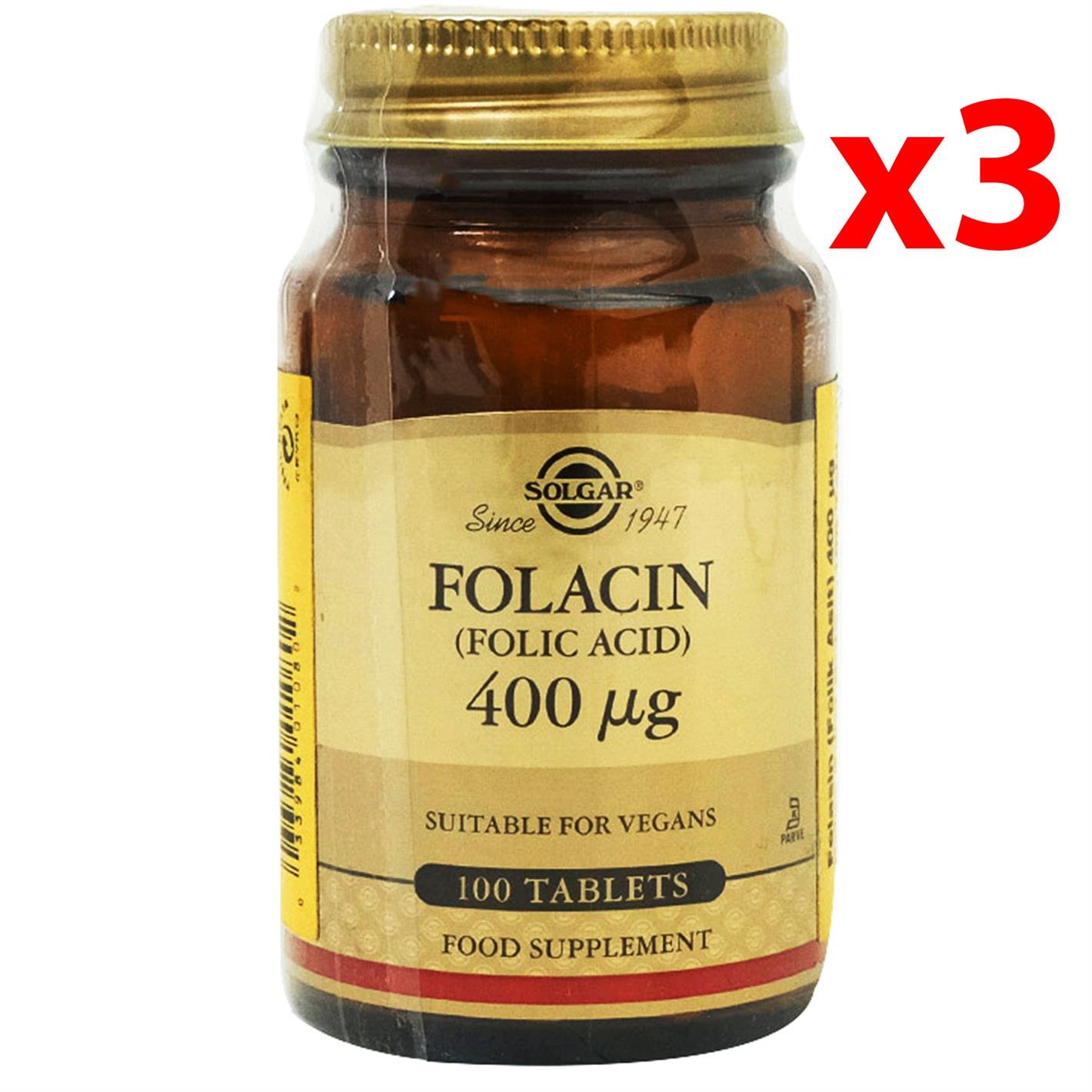 Solgar Folic Acid (Folacin) 400 Mcg 100 Tablet 3 Adet