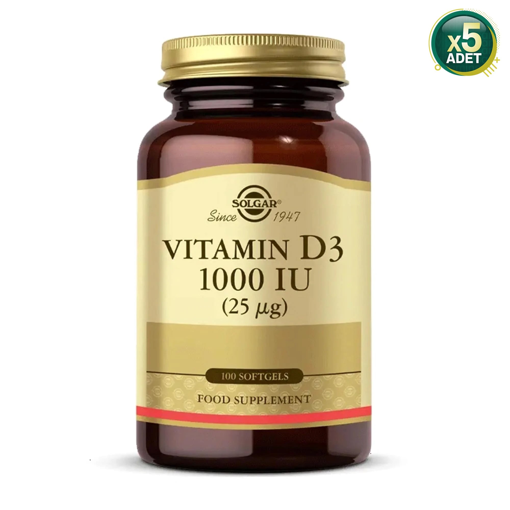 Solgar Vitamin D3 1000 IU 100 Kapsül 5 Adet
