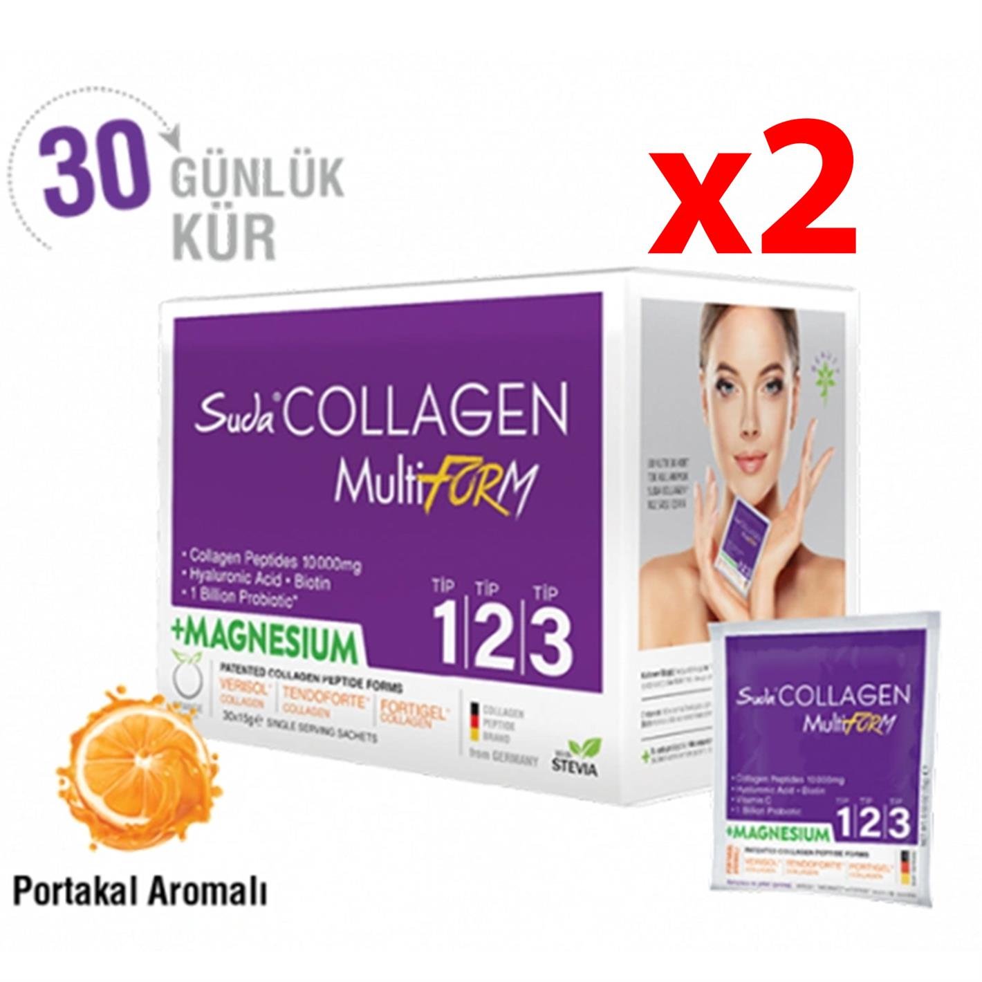 Suda Collagen Multiform+ Magnesium 30 x 15 gr - Portakal Aromalı 2 Adet