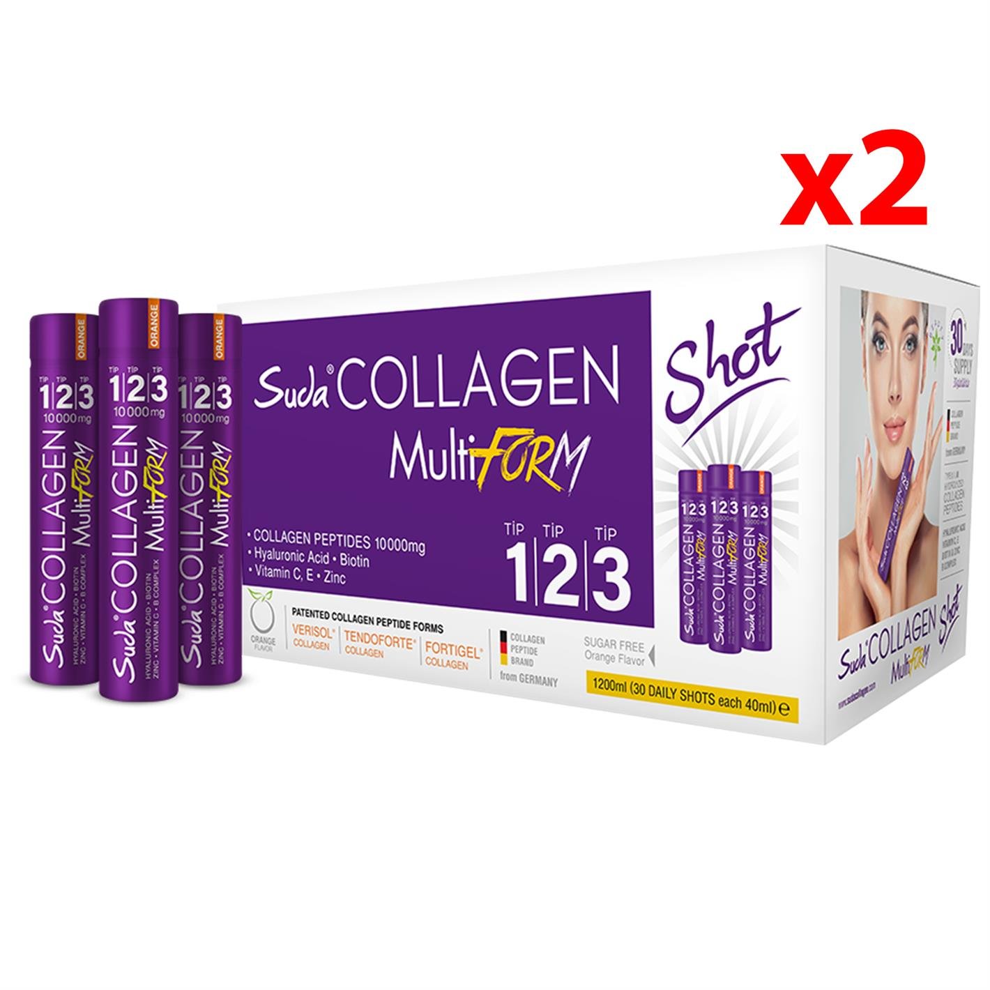 Suda Collagen Multiform Portakallı 1 2 3 1200 ml 30X40 Shot 2 Adet