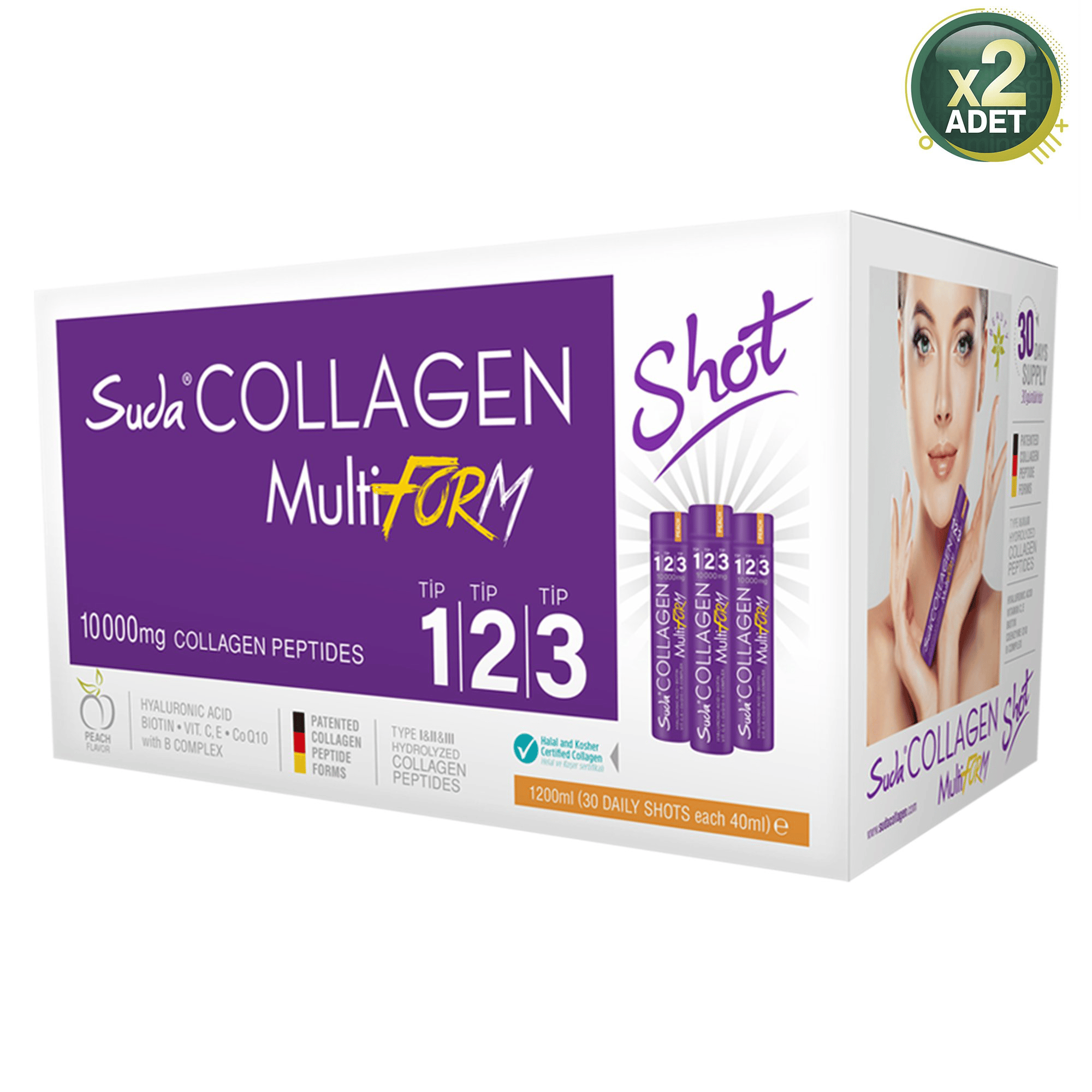 Suda Collagen Multiform Şeftali Aromalı 40 ml 30 Shot 2 Adet