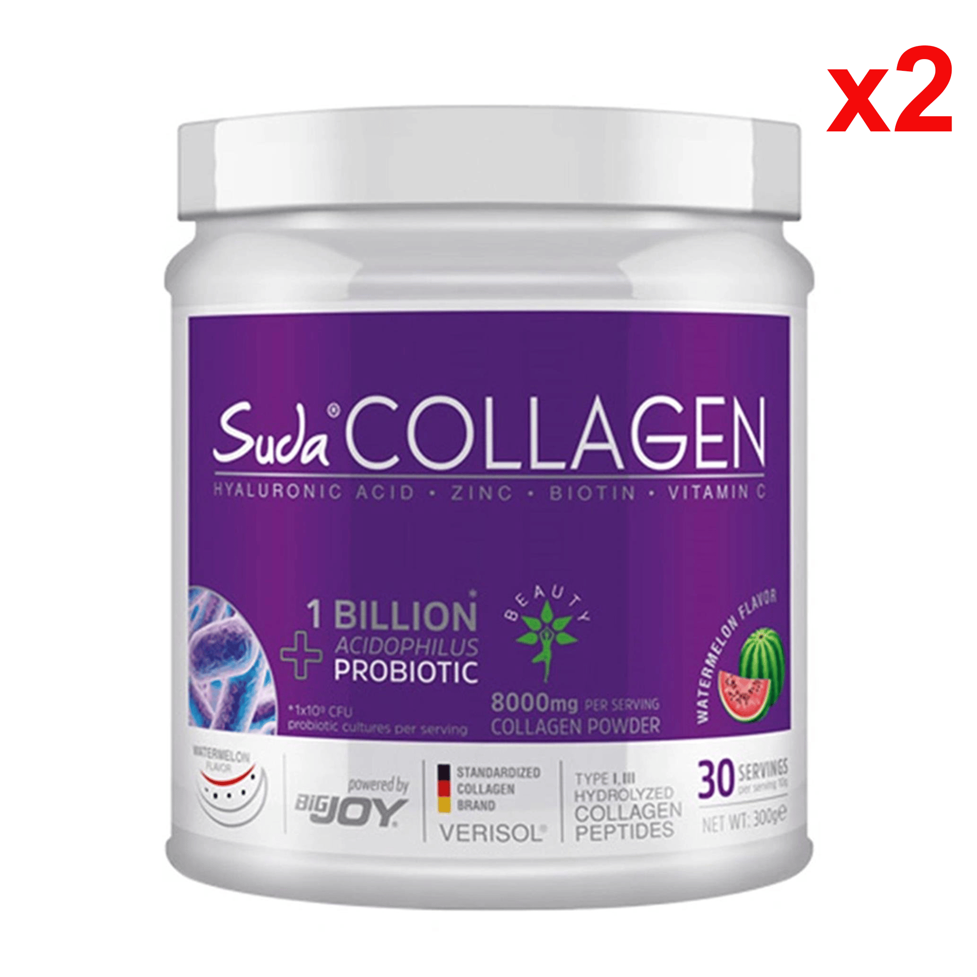 Suda Collagen + Probiyotik Karpuz Aromalı Takviye Edici Gıda 300 g 2 Adet