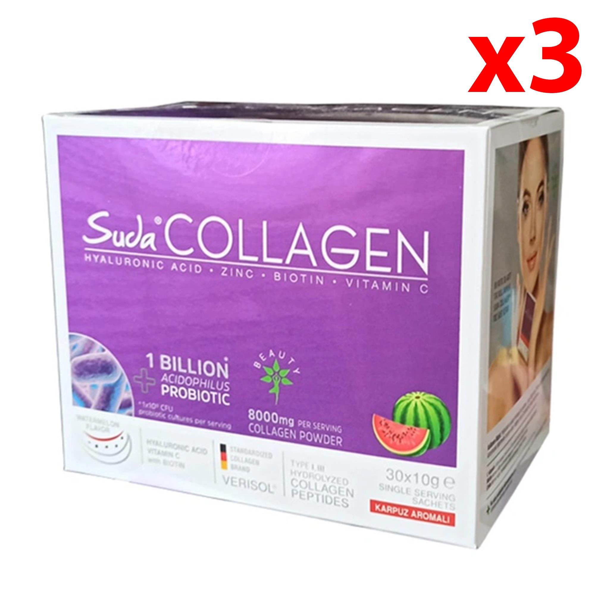 Suda Collagen Takviye Edici Gıda Karpuz Aromalı 30 x 10 gr - Toz Saşe 3 Adet