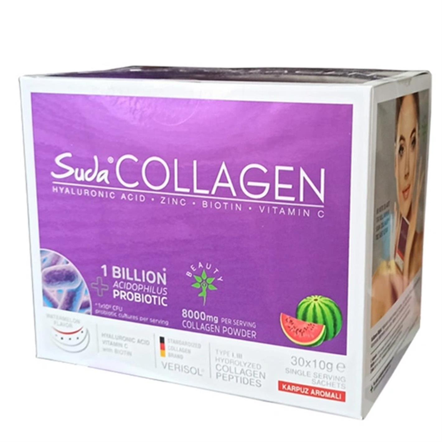 Suda Collagen Takviye Edici Gıda Karpuz Aromalı 30 x 10 gr - Toz Saşe