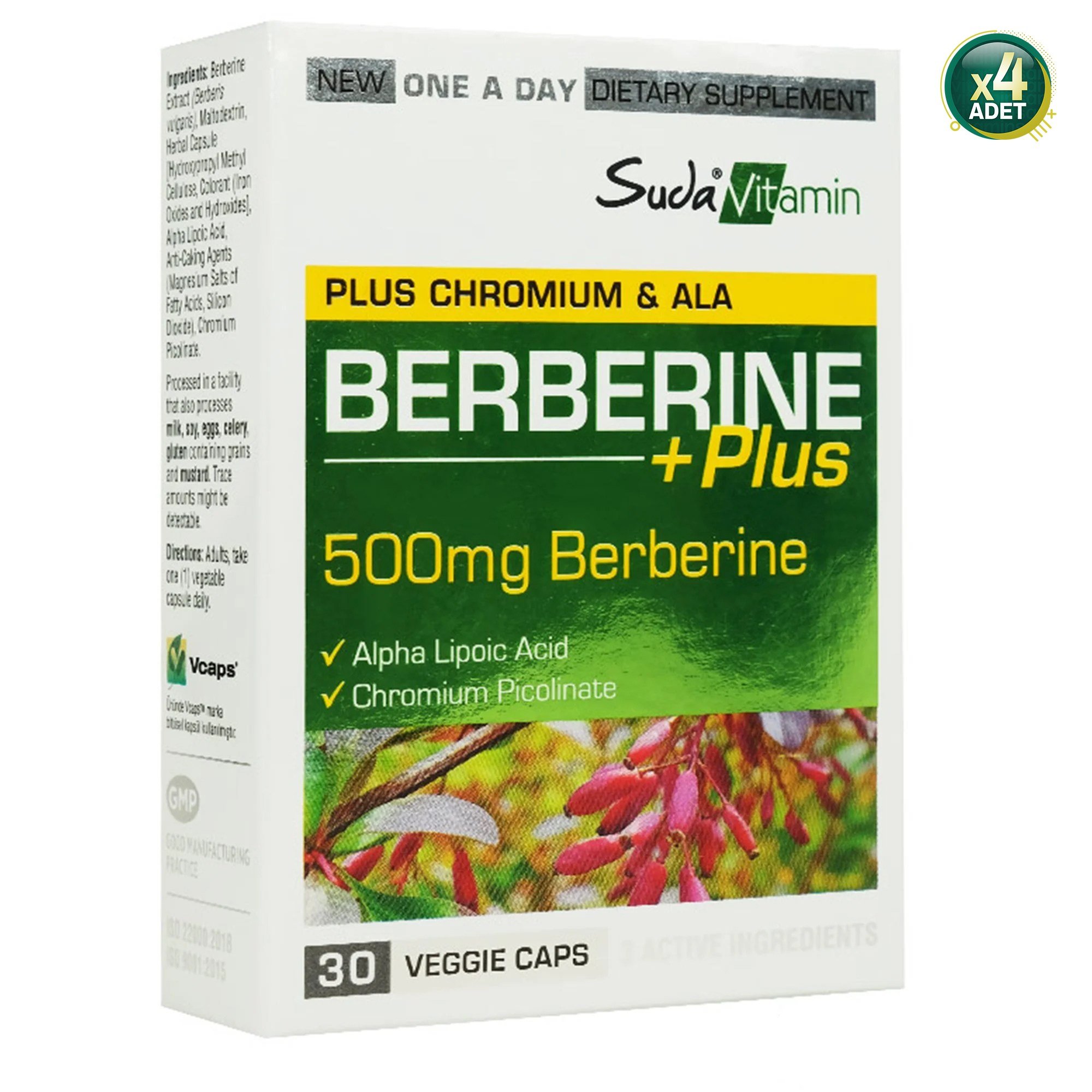 Suda Vitamin Berberine Plus 30 Kapsül 4 Adet - Aromasız