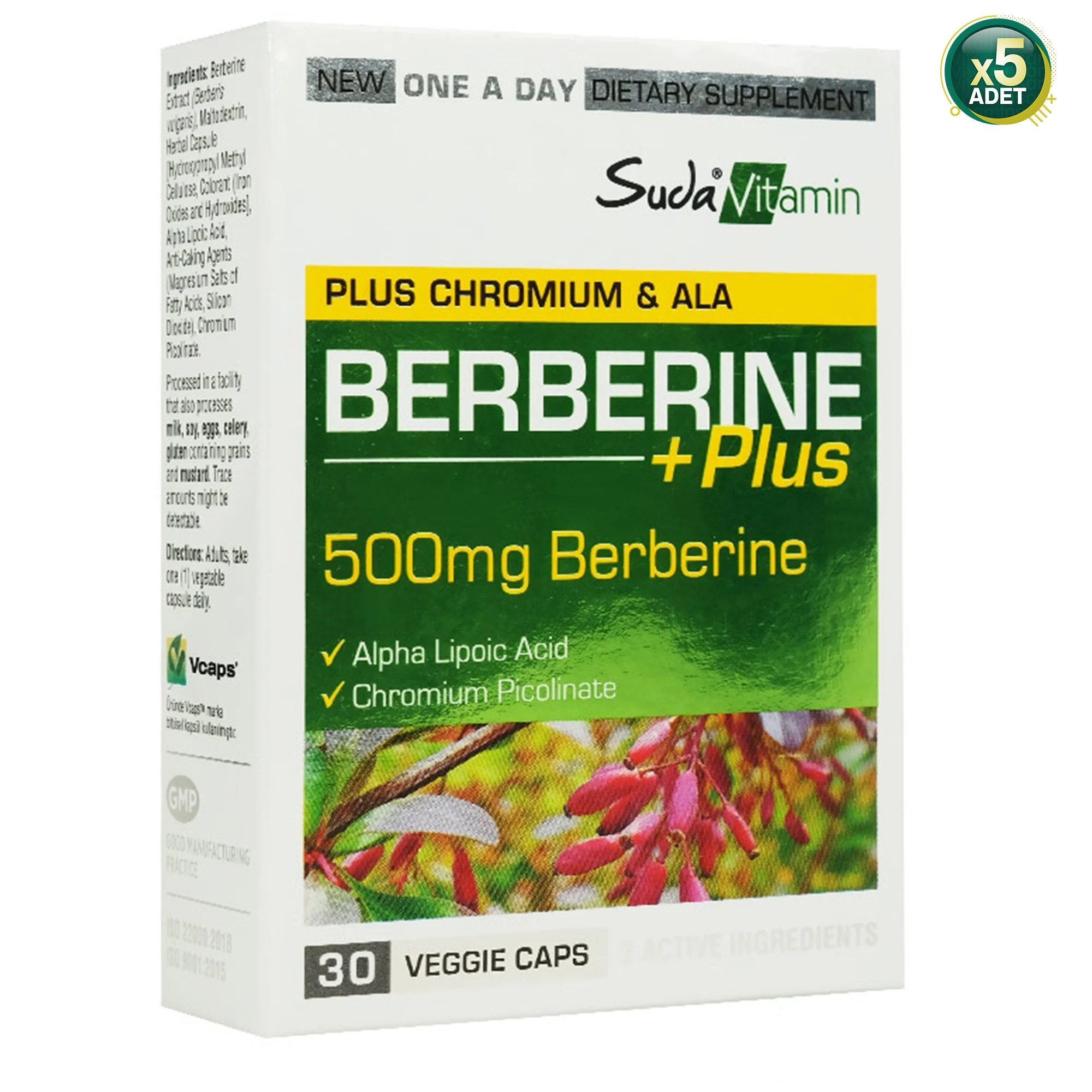 Suda Vitamin Berberine Plus 30 Kapsül 5 Adet - Aromasız