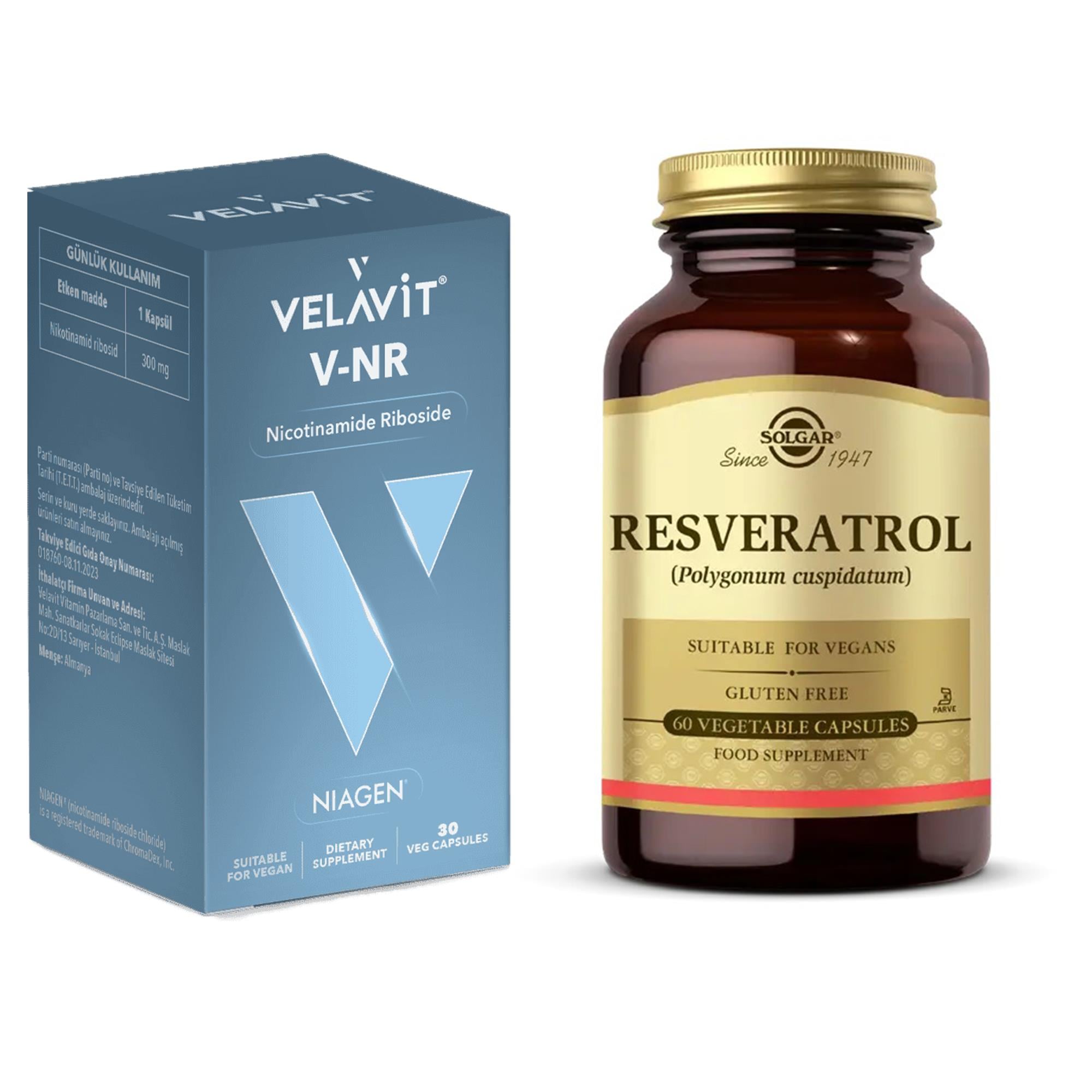 Velavit V-Nr Nicotinamide Riboside & Solgar V-Resveratrol 60 Kapsül -  2 Ürünlü Set
