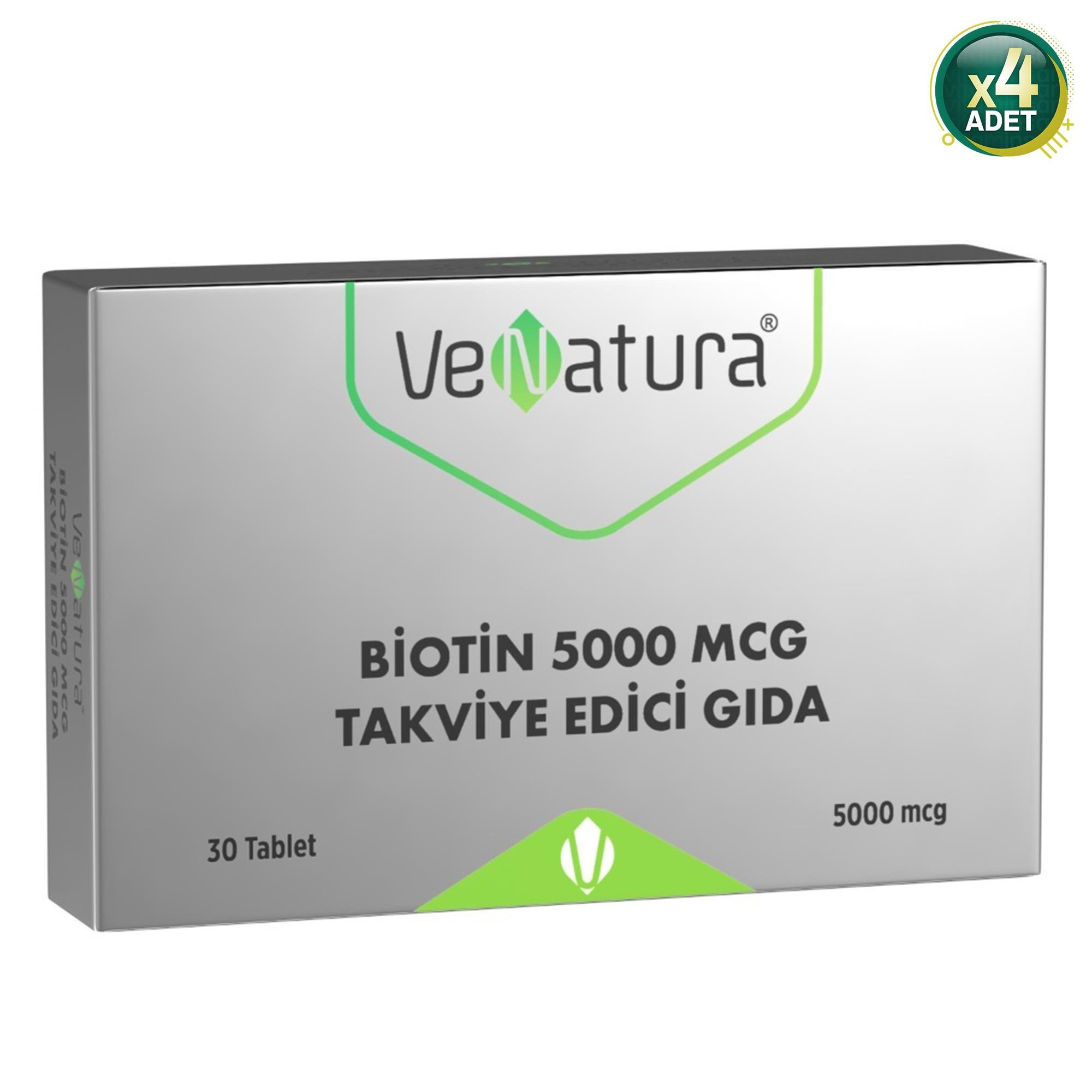 Venatura Biotin 5000 Mcg Takviye Edici Gıda 30 Tablet X4 Adet