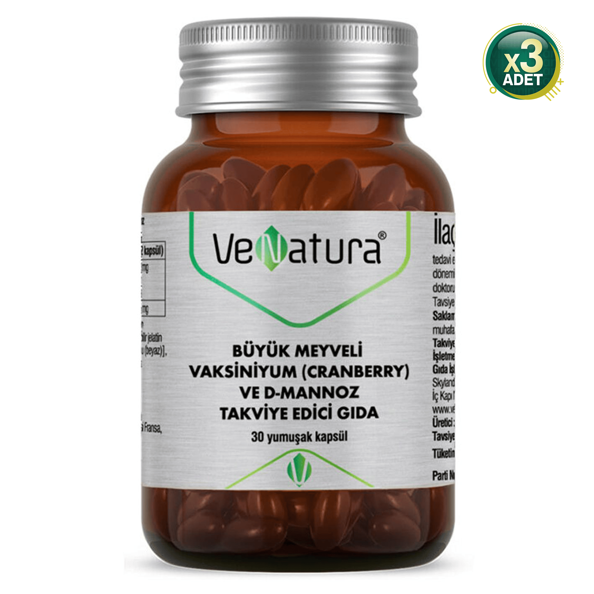 Venatura Cranberry ve D-Mannoz 30 Kapsül 3 Adet