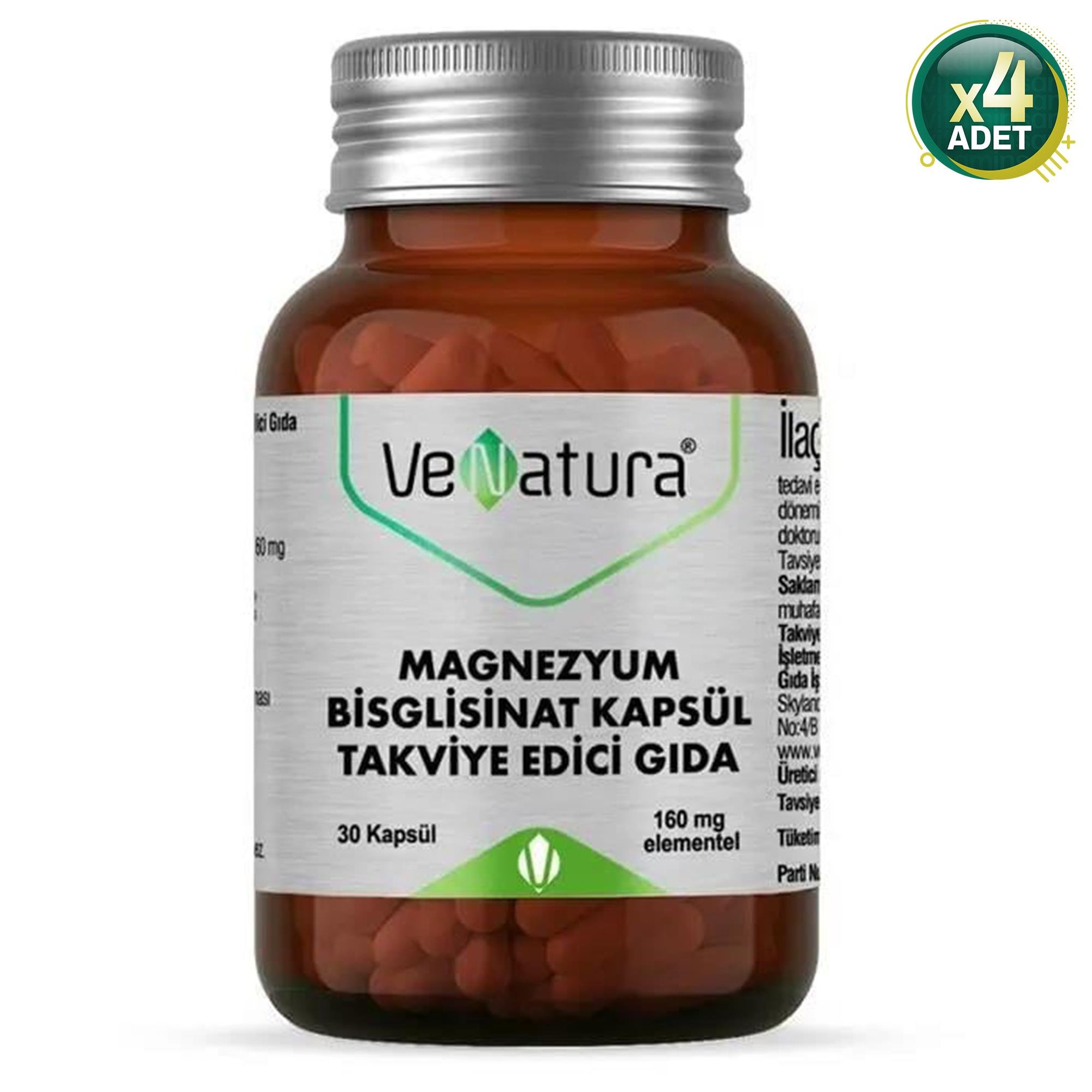 Venatura Magnezyum Bisglisinat 30 Kapsül 4'lü