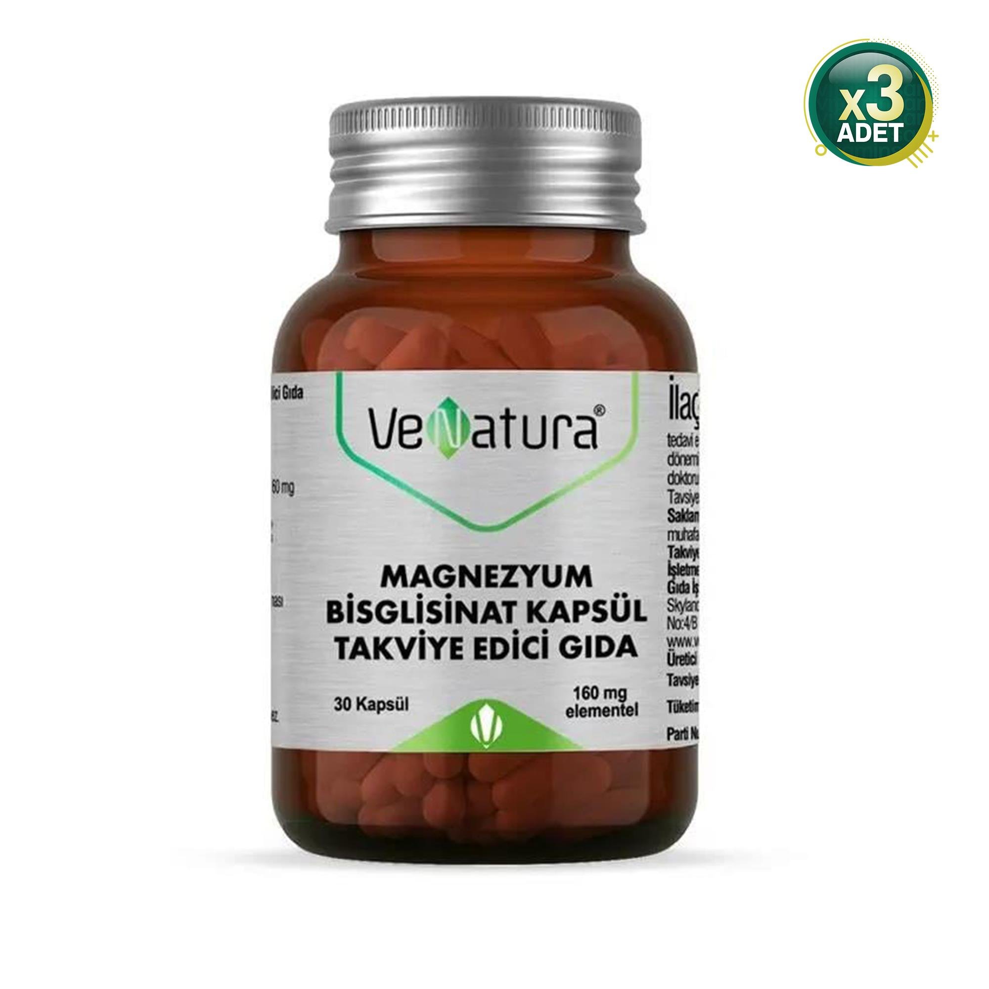 Venatura Magnezyum Bisglisinat 30 Kapsül 3'lü