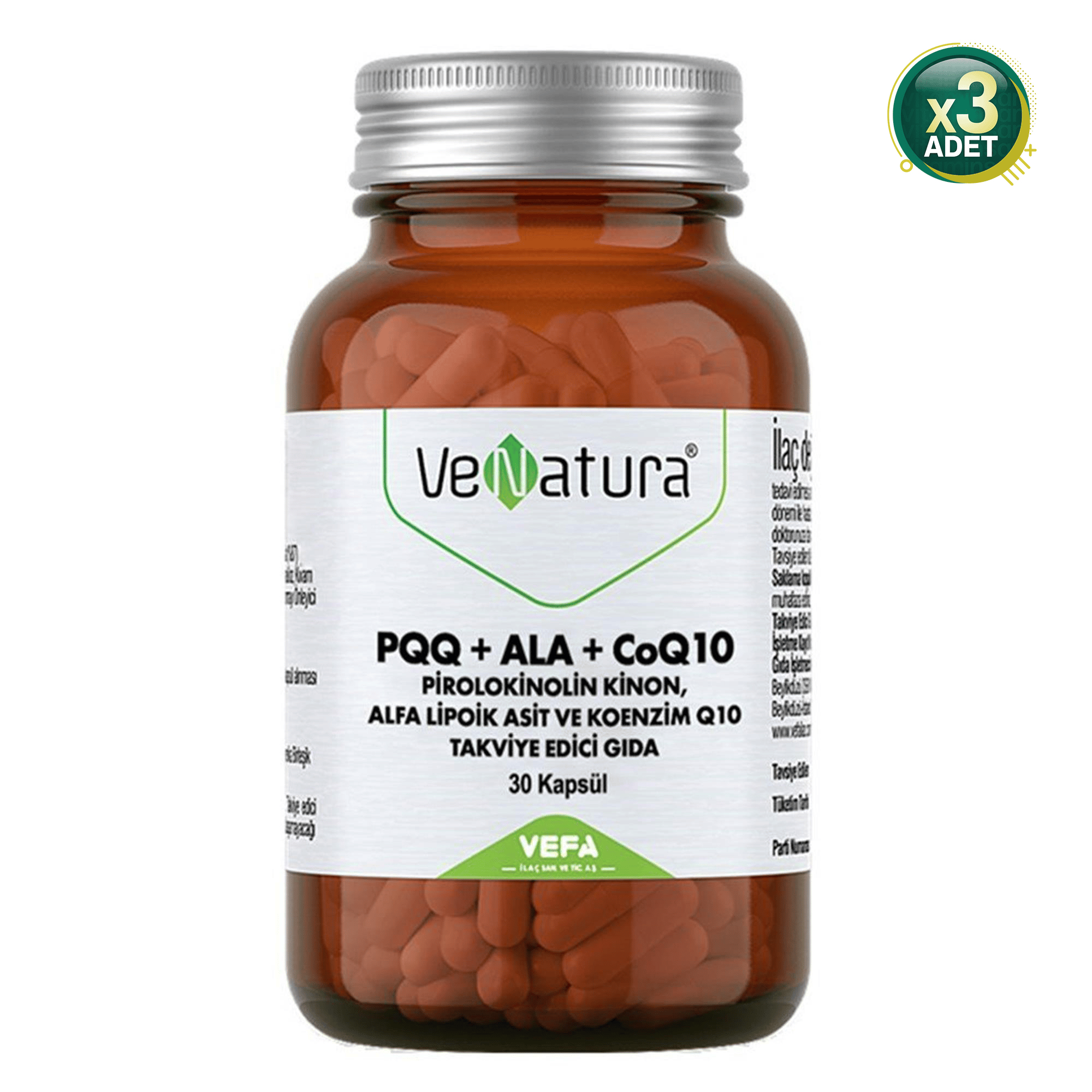 Venatura PQQ + ALA + CoQ10 30 Kapsül 3 Adet