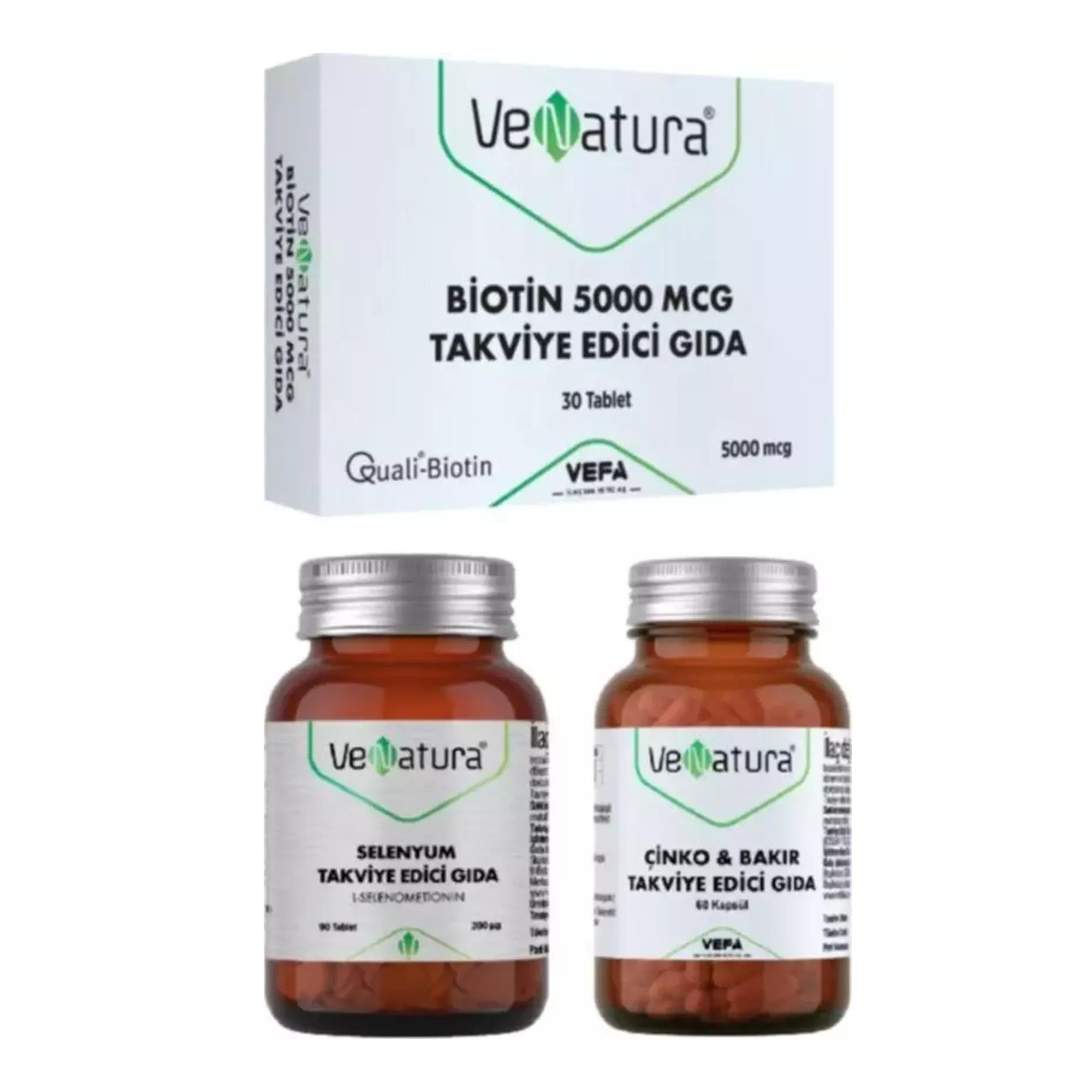 Venatura Selenyum Takviyesi 90 Tablet Ve Biotin 5000 Mcg 30 Tablet Ve Çinko 15 Mg Bakır 1500 Mg 60 Kapsül