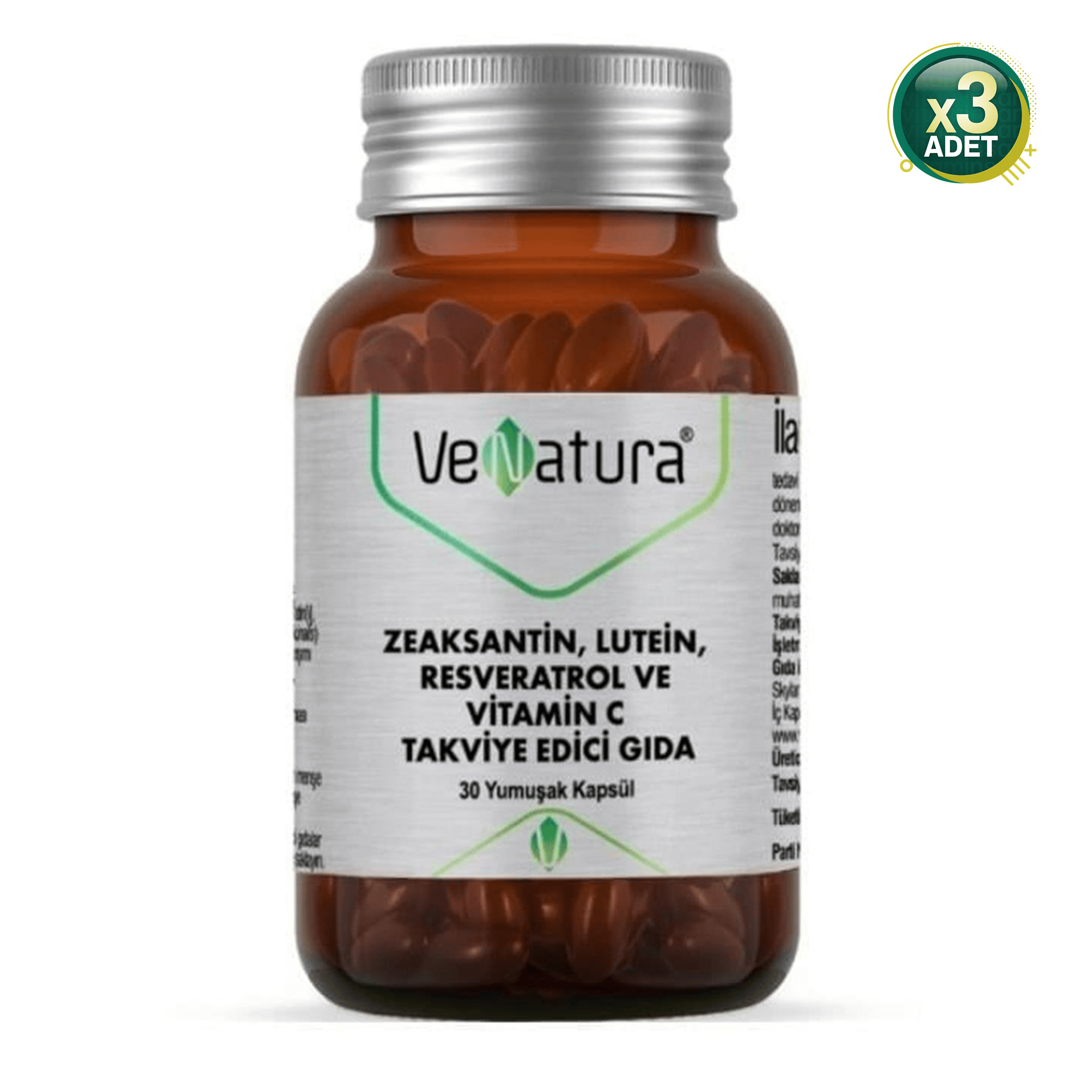 Venatura Zeaksantin Lutein Resveratrol Vitamin C 30 Kapsül 3 Adet