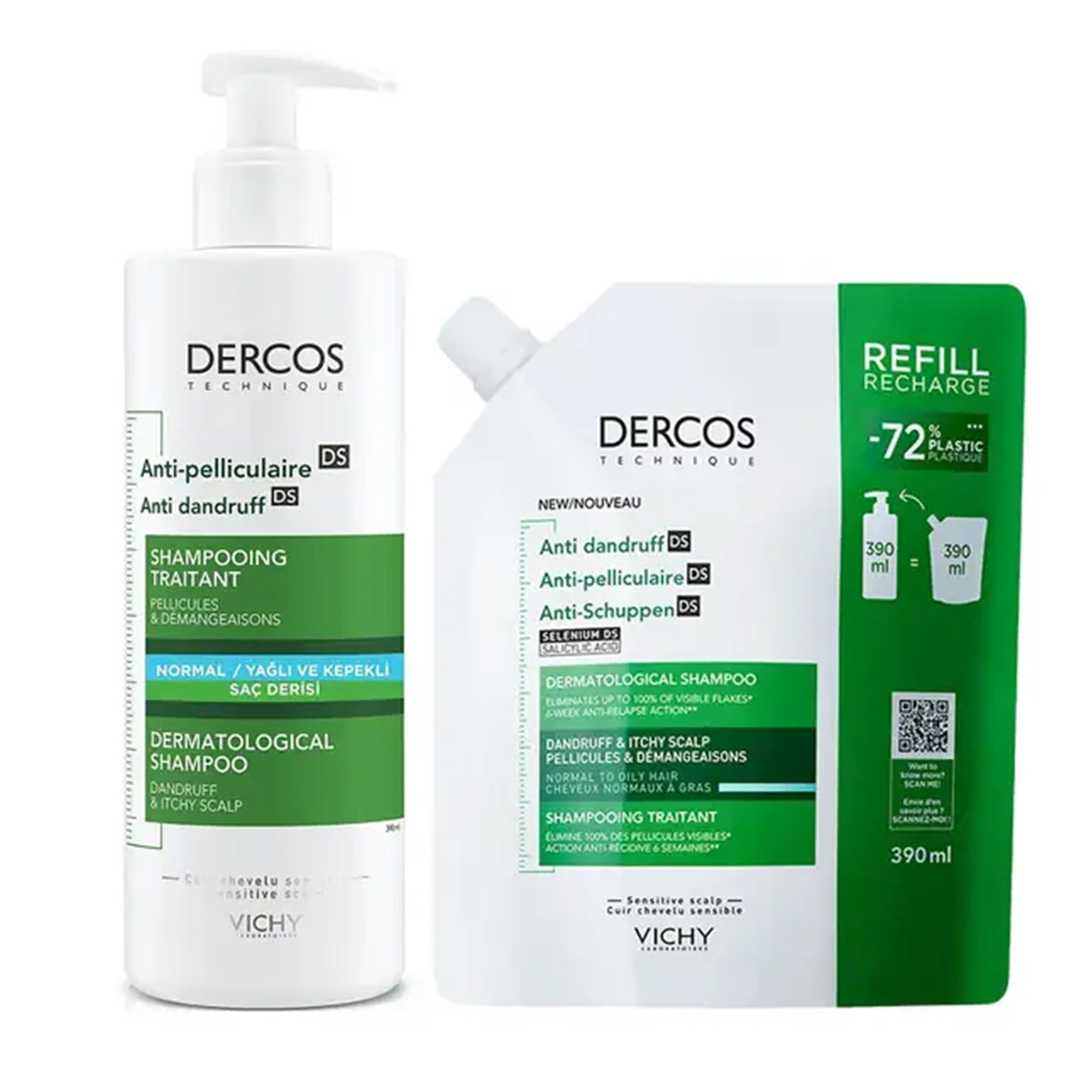 Vichy Dercos Anti-Dandruff Normal ve Yağlı Saçlar İçin Kepek Karşıtı Refill Saç Bakım Seti