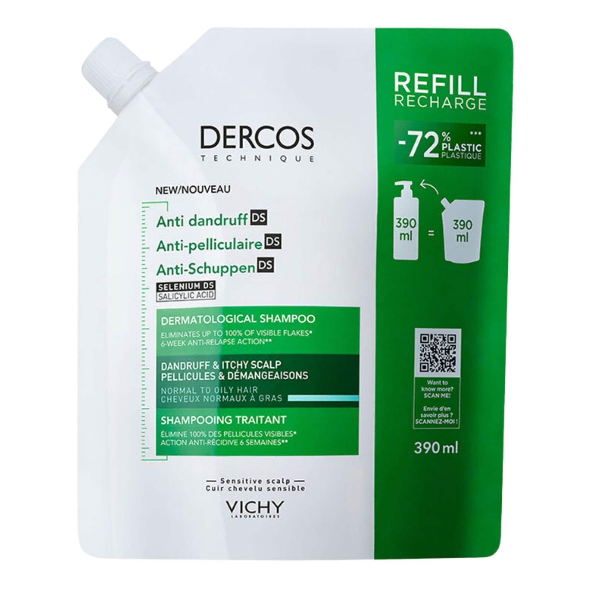 Vichy Dercos Normal ve Yağlı Saçlar için Refill 390 ml Kepek Şampuanı