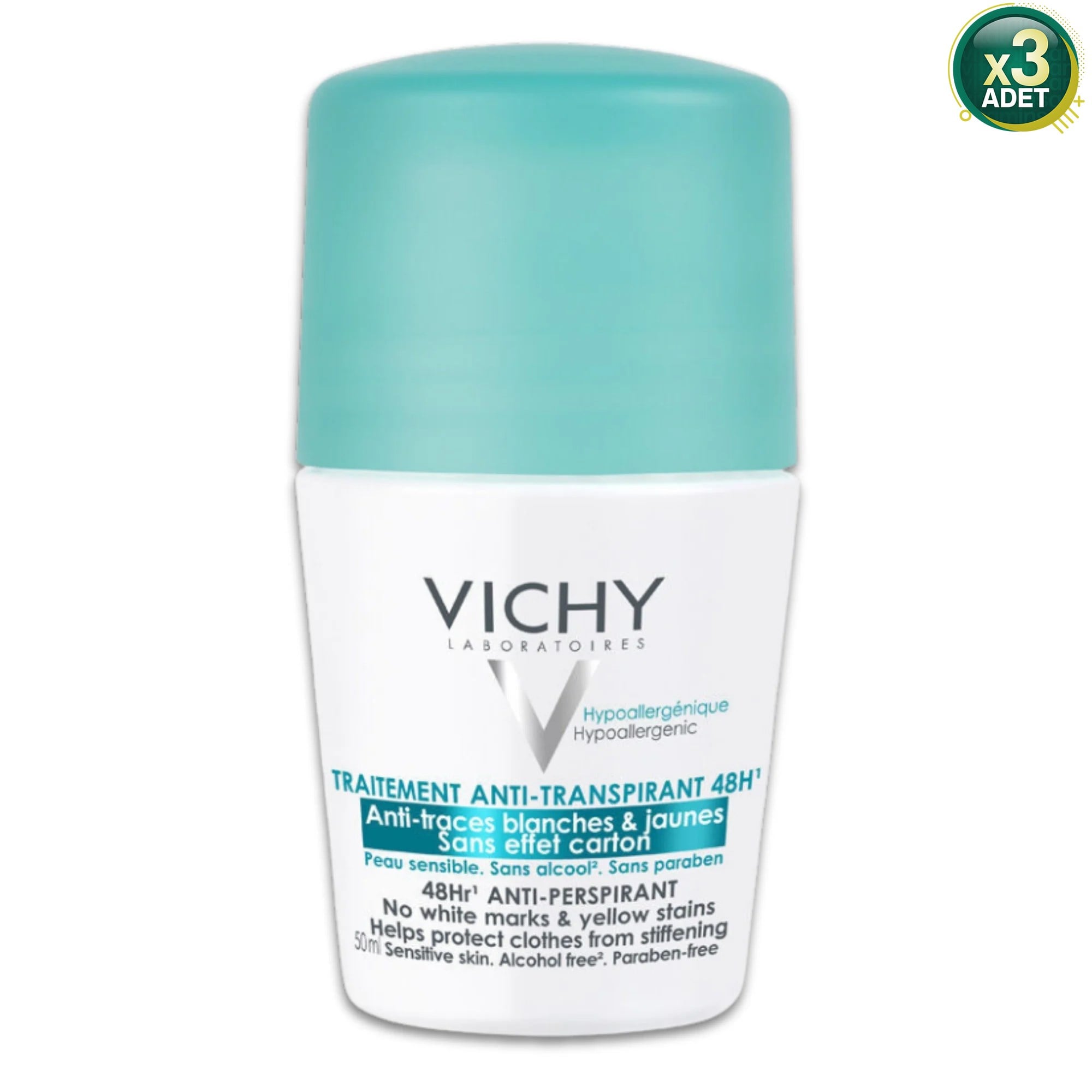 Vichy Yoğun Terleme Karşıtı İz Bırakmayan 50 ml Roll-On 3 Adet