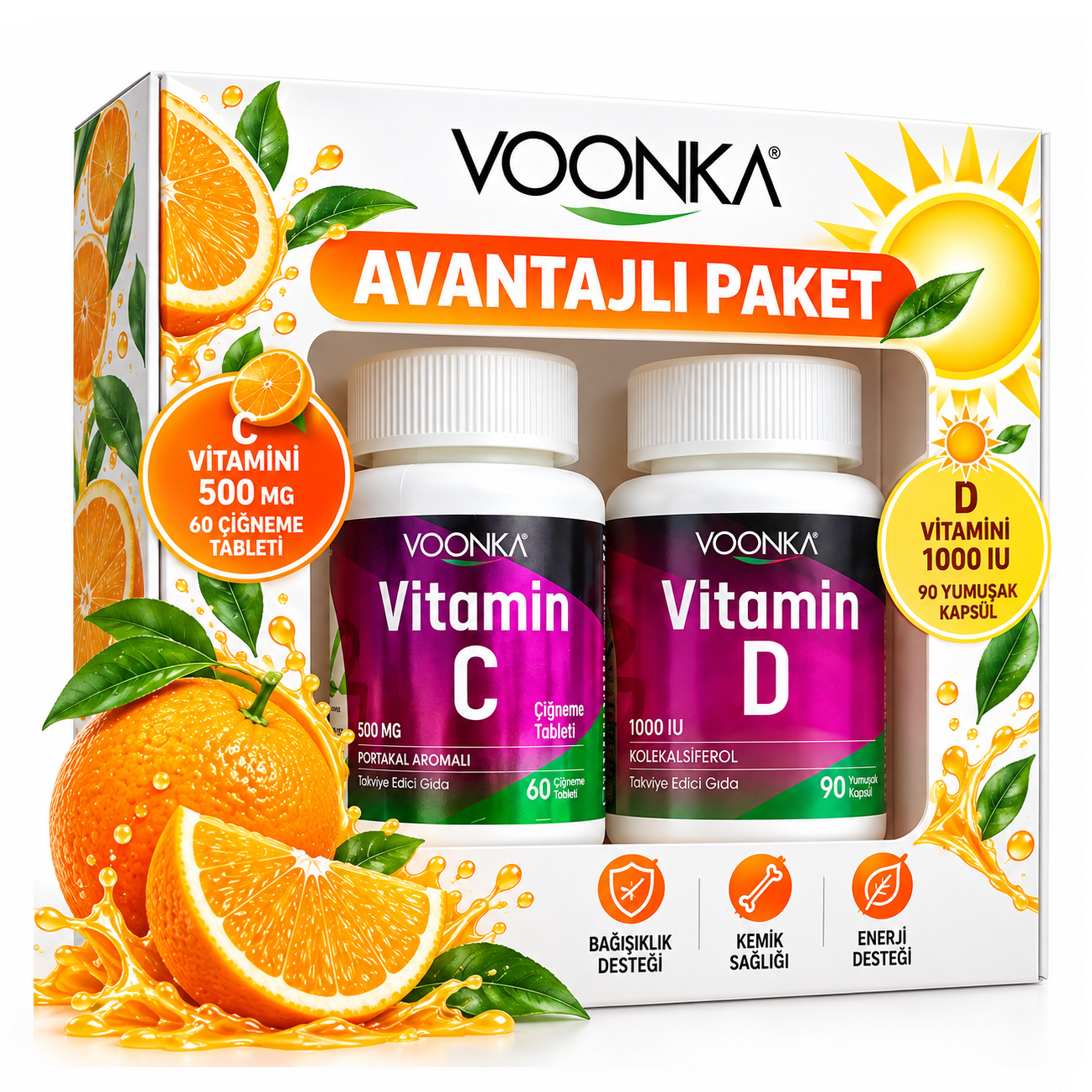 Voonka C Vitamini 60 Çiğneme Tableti ve Vitamin D 90 Kapsül