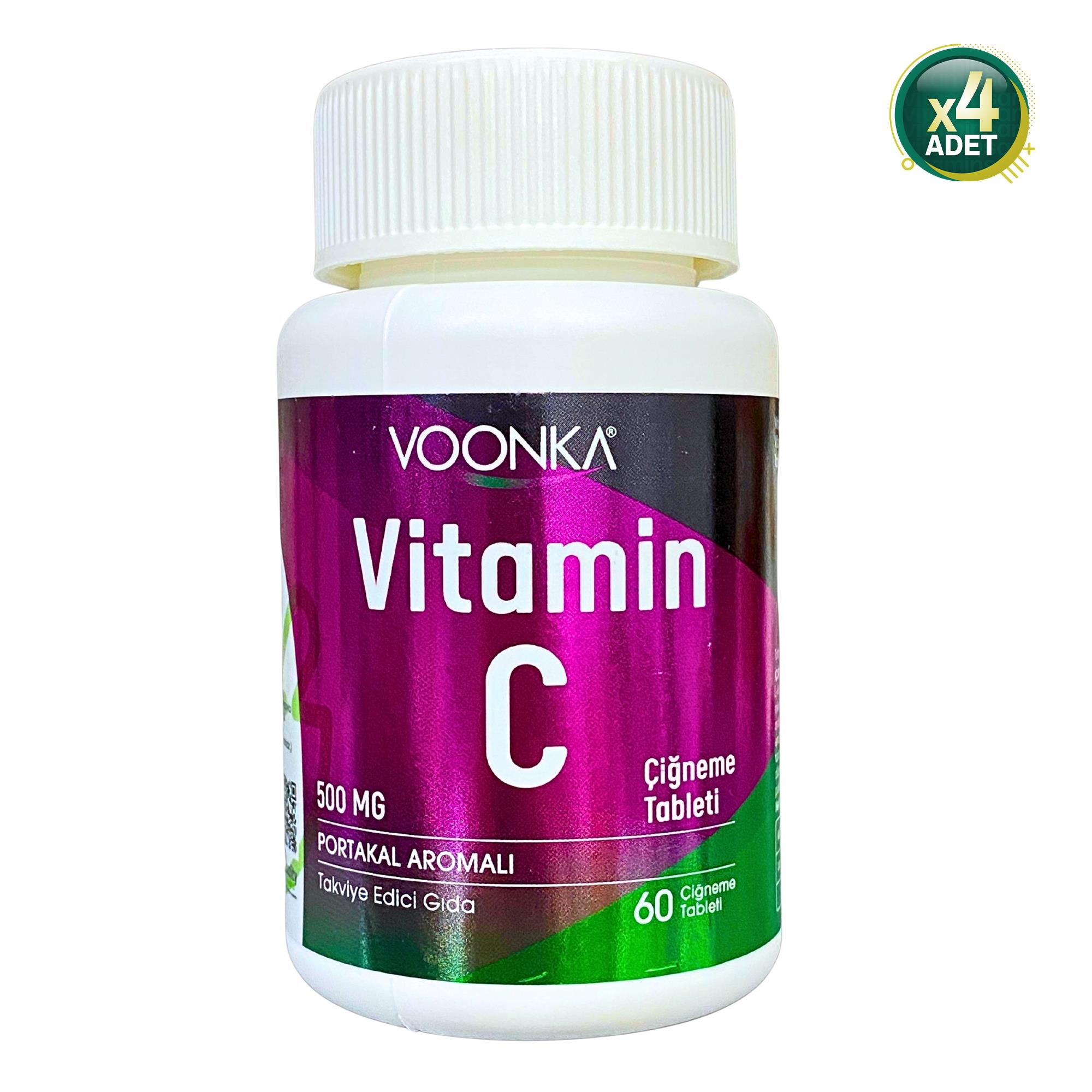 Voonka Vitamin C Çiğneme Tableti Vitamin C İçeren Portakal Aromalı 60 Tablet 4 Adet